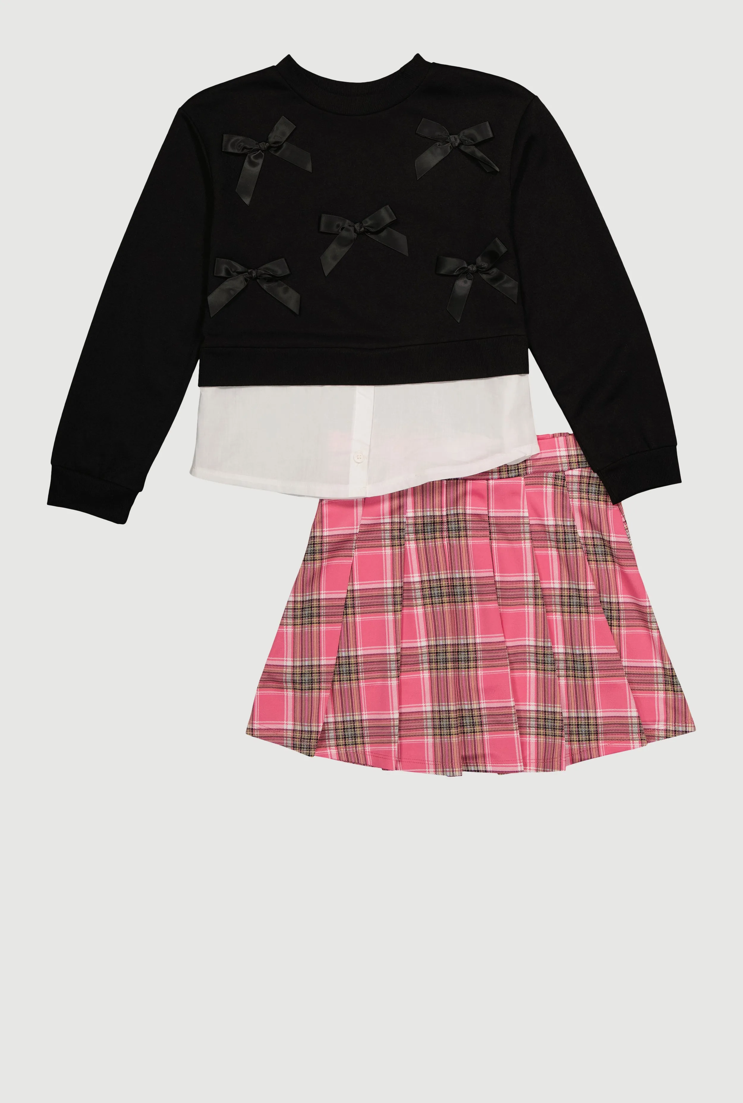 Girls Bows Layered Look Sweatshirt and Plaid Pleated Skirt sold by Rainbow product image thumbnail 2