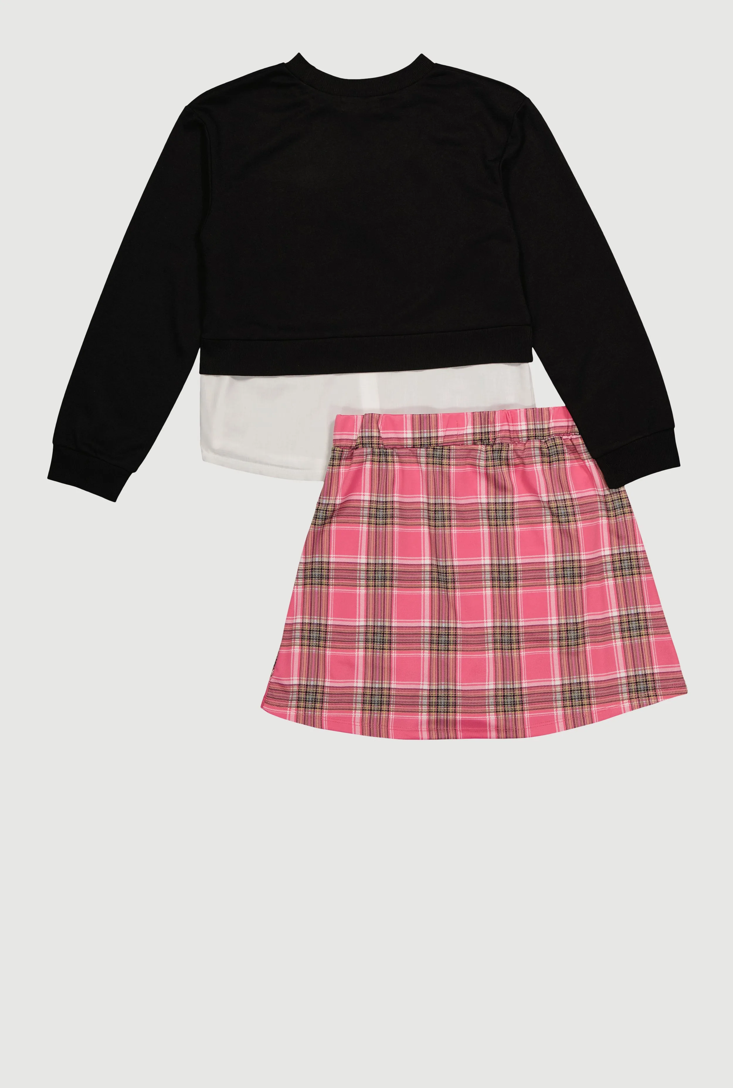 Girls Bows Layered Look Sweatshirt and Plaid Pleated Skirt sold by Rainbow product image thumbnail 3