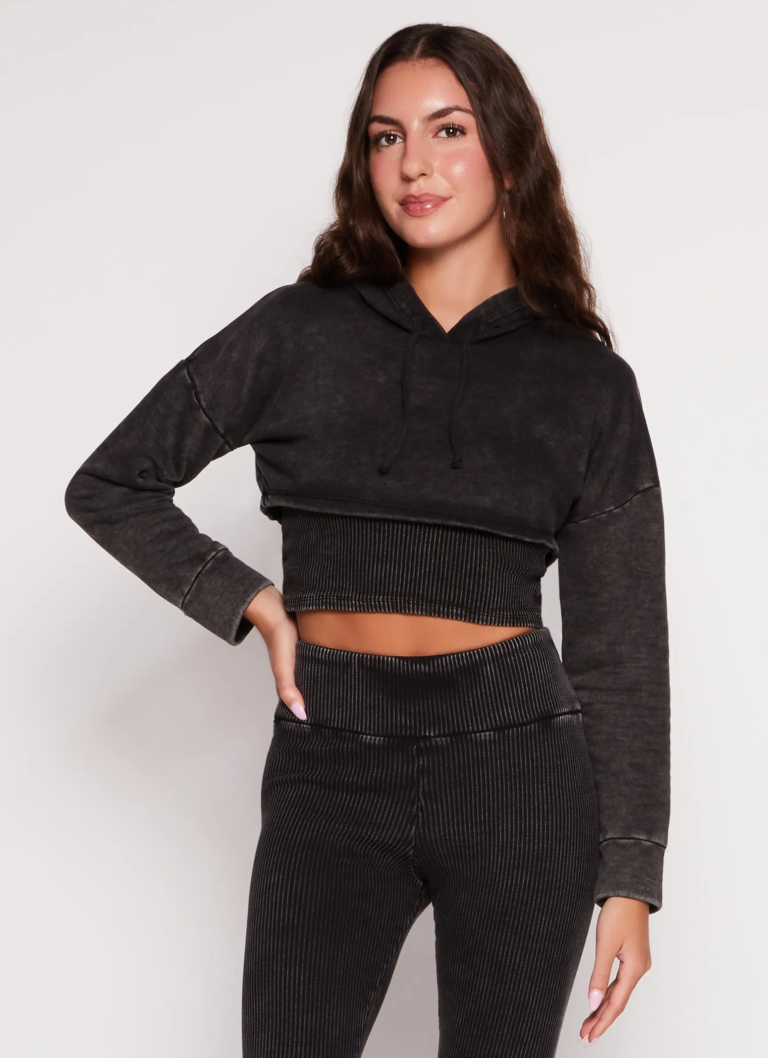 Acid Wash Shrug Hoodie with Ribbed Tank Top sold by Rainbow