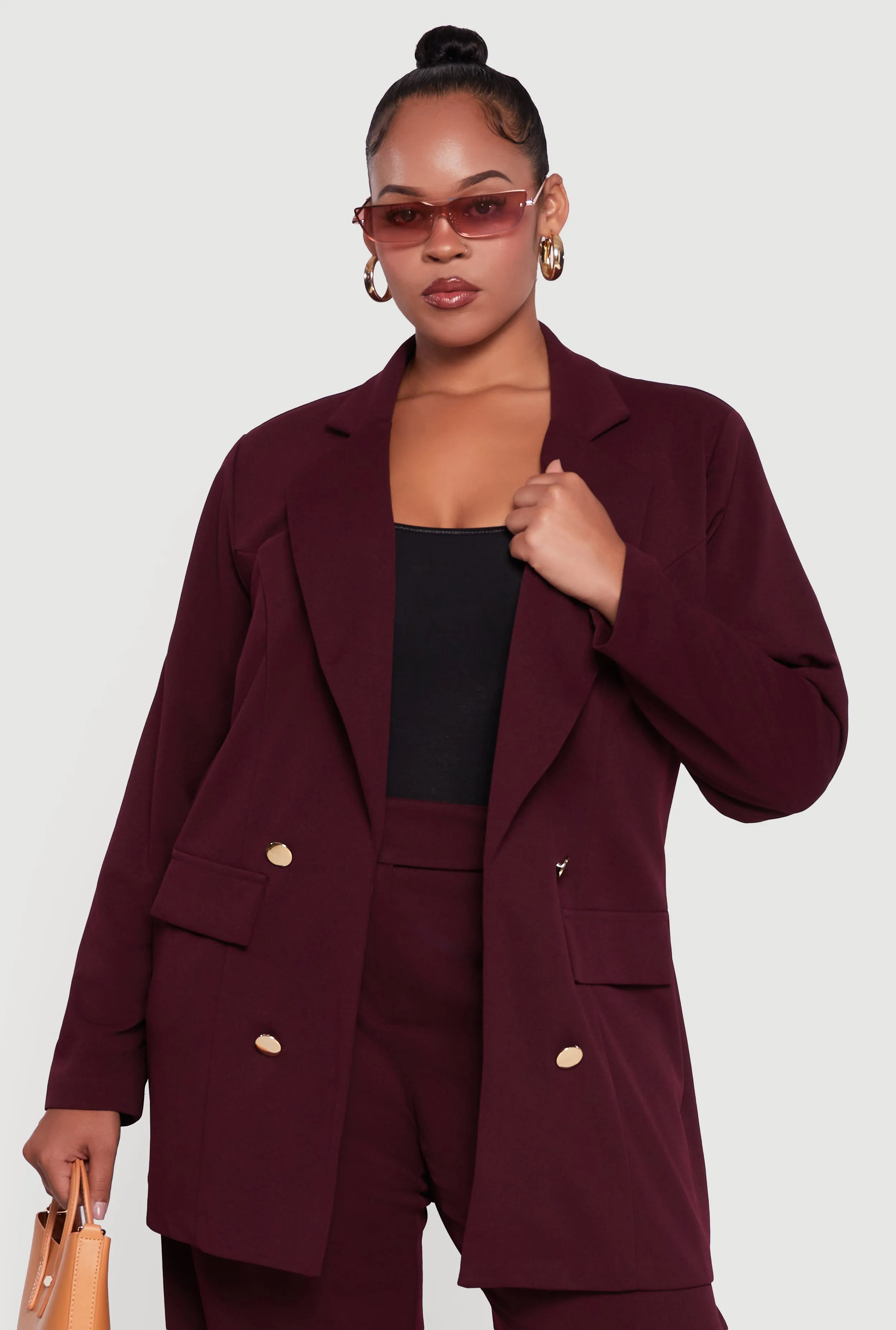 Plus Size Oversized Shoulder Padded Crepe Knit Blazer sold by Rainbow product image thumbnail 3