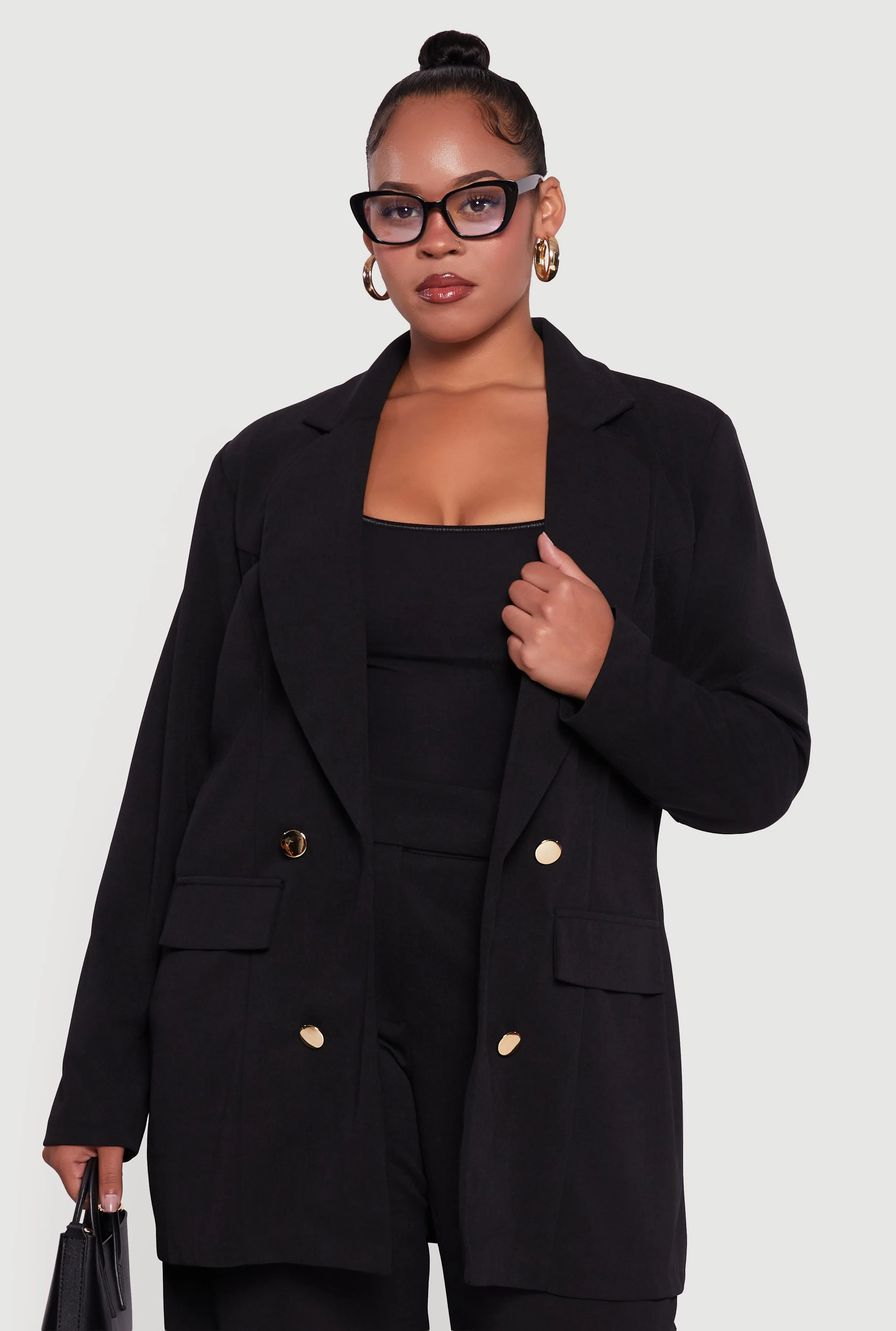 Plus Size Oversized Shoulder Padded Crepe Knit Blazer sold by Rainbow product image thumbnail 2