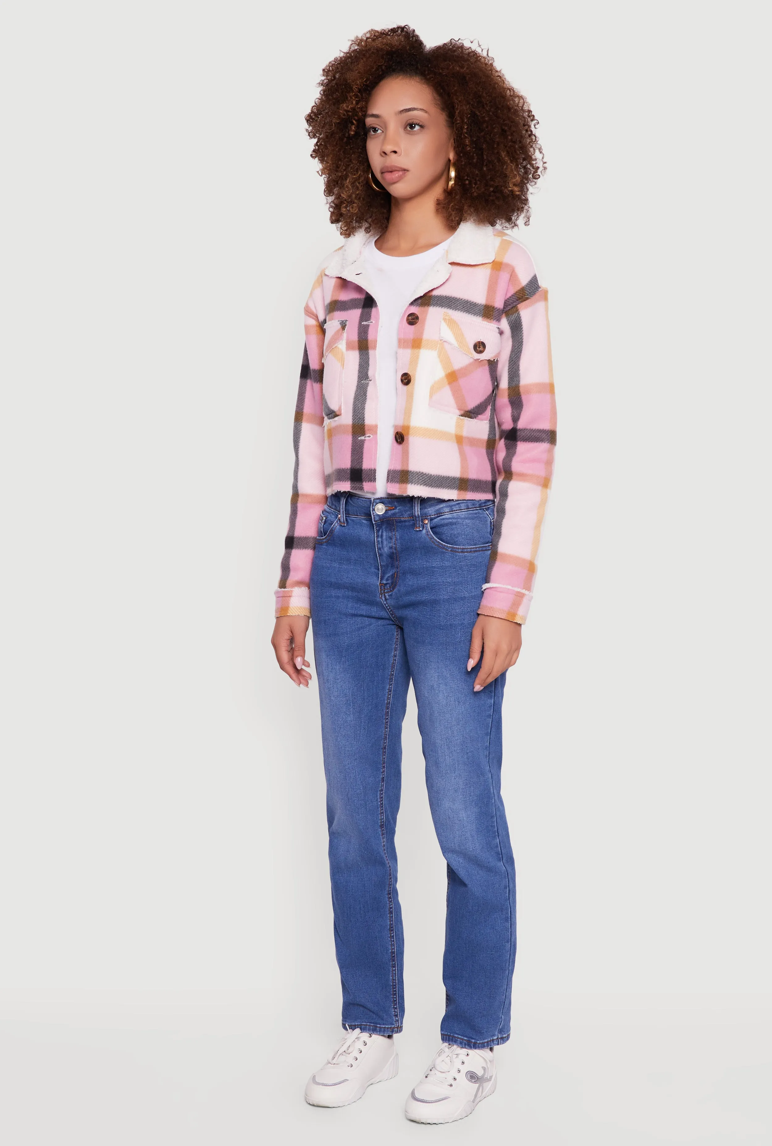 Cozy Sherpa Lined Plaid Shacket sold by Rainbow product image thumbnail 5