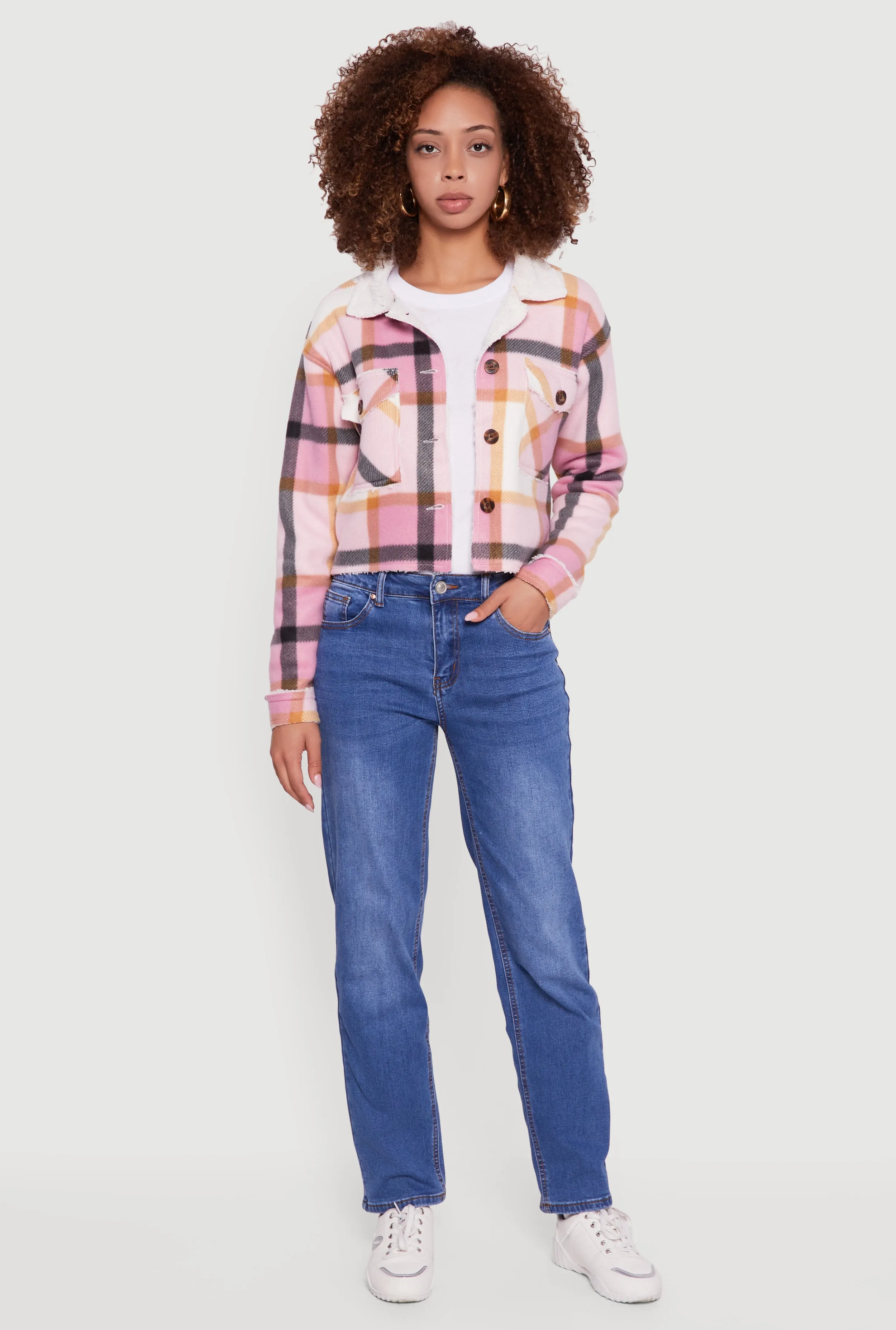 Cozy Sherpa Lined Plaid Shacket sold by Rainbow