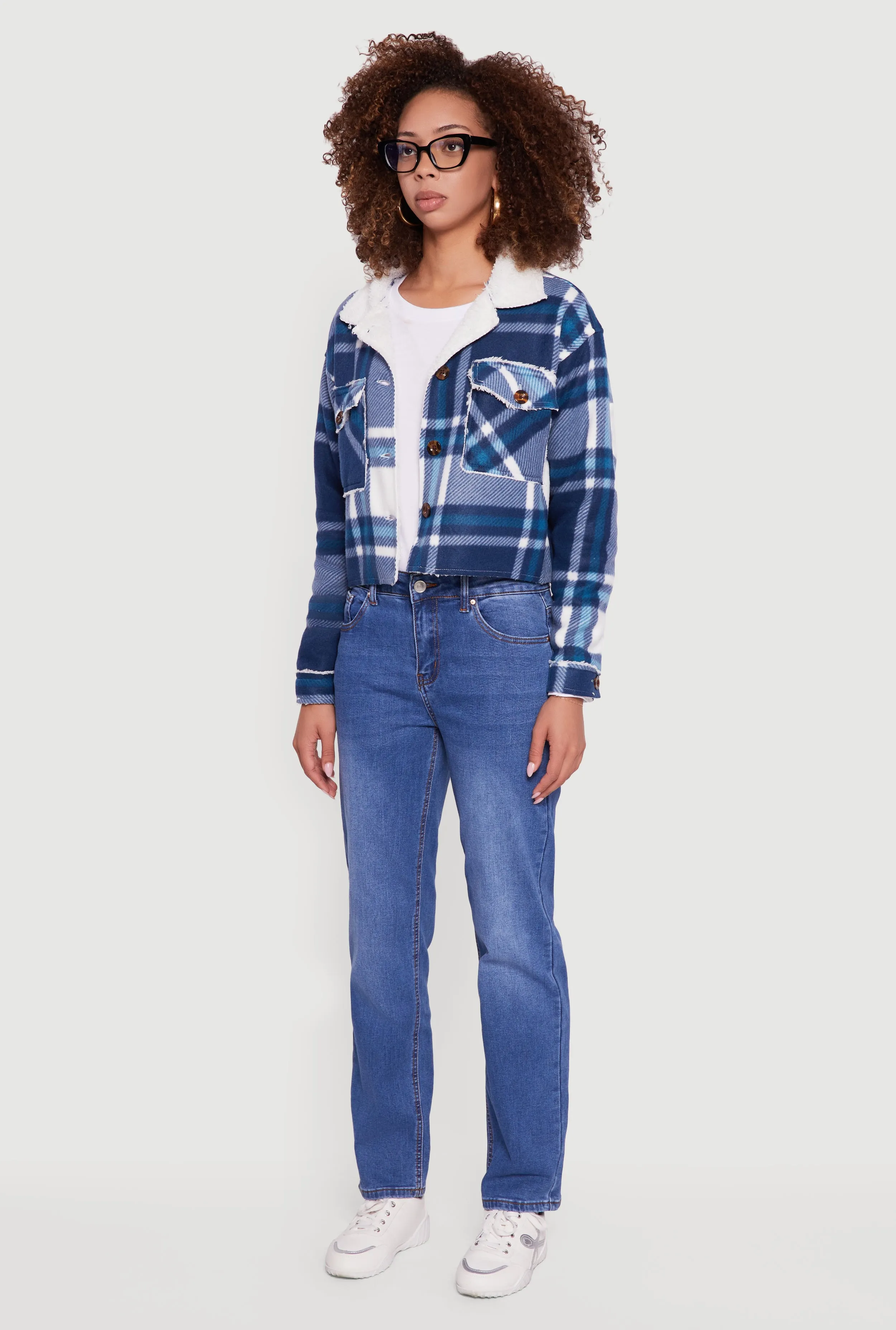 Cozy Sherpa Lined Plaid Shacket sold by Rainbow product image thumbnail 5