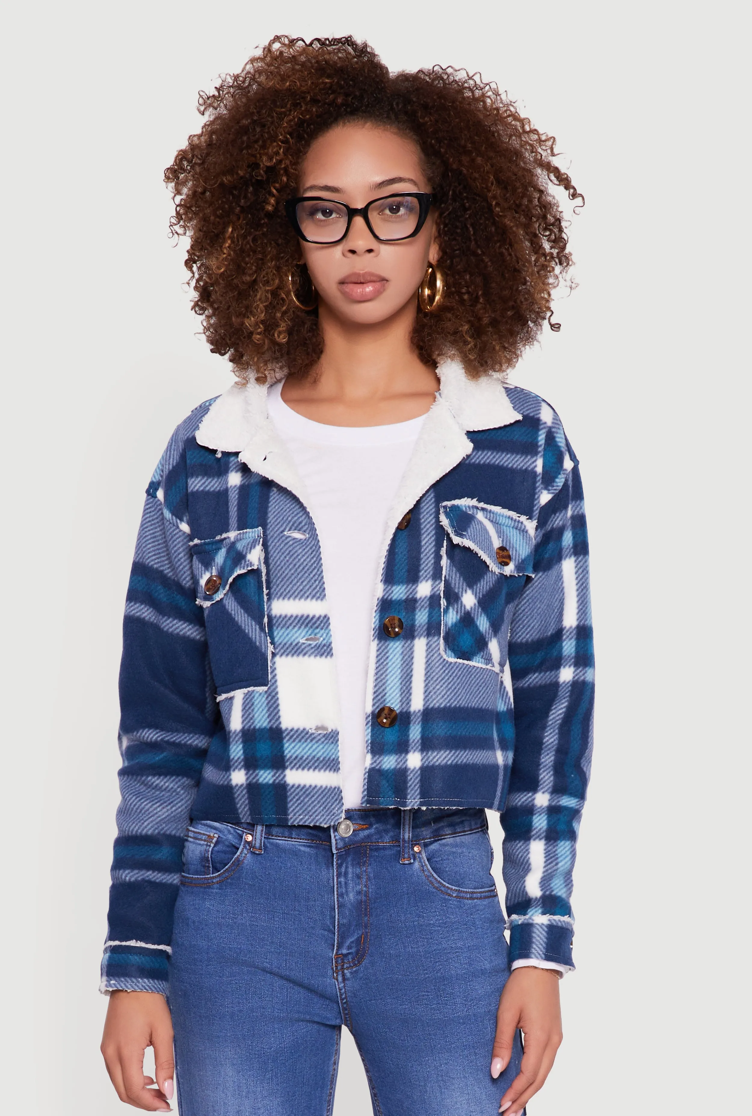Cozy Sherpa Lined Plaid Shacket sold by Rainbow product image thumbnail 2