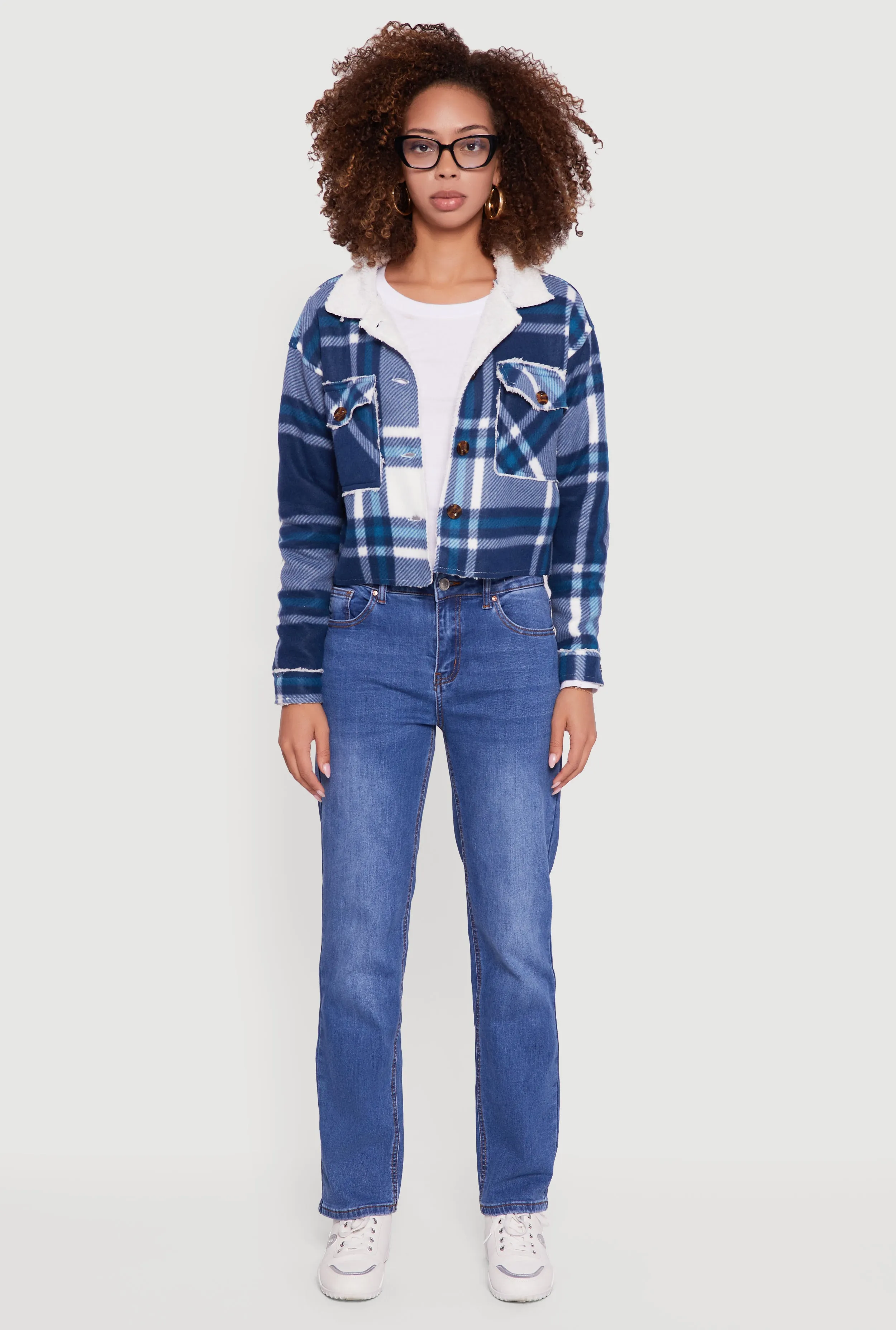 Cozy Sherpa Lined Plaid Shacket sold by Rainbow product image thumbnail 3