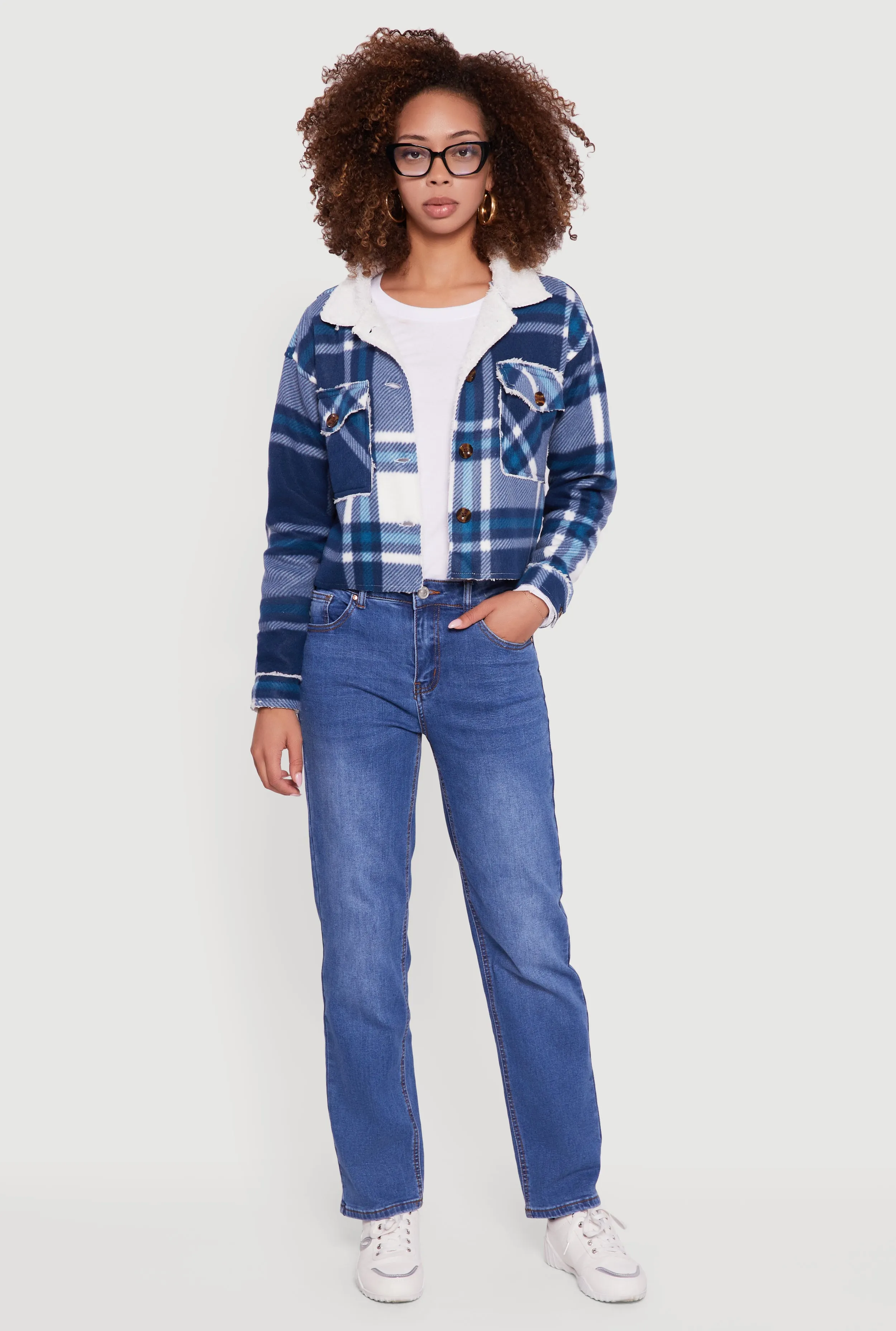 Cozy Sherpa Lined Plaid Shacket sold by Rainbow