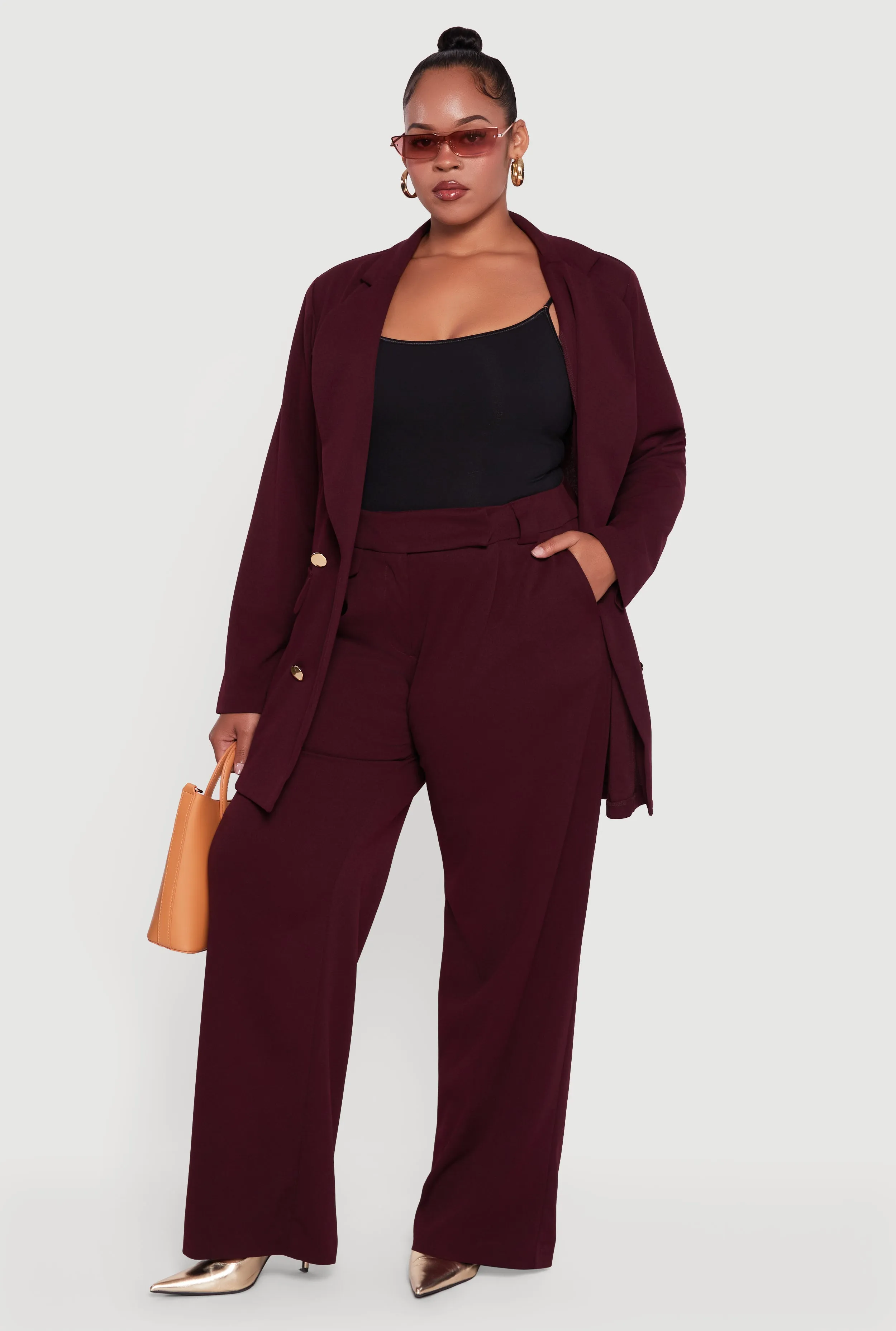 Plus Size Pleated High Waisted Wide Leg Dress Pants sold by Rainbow