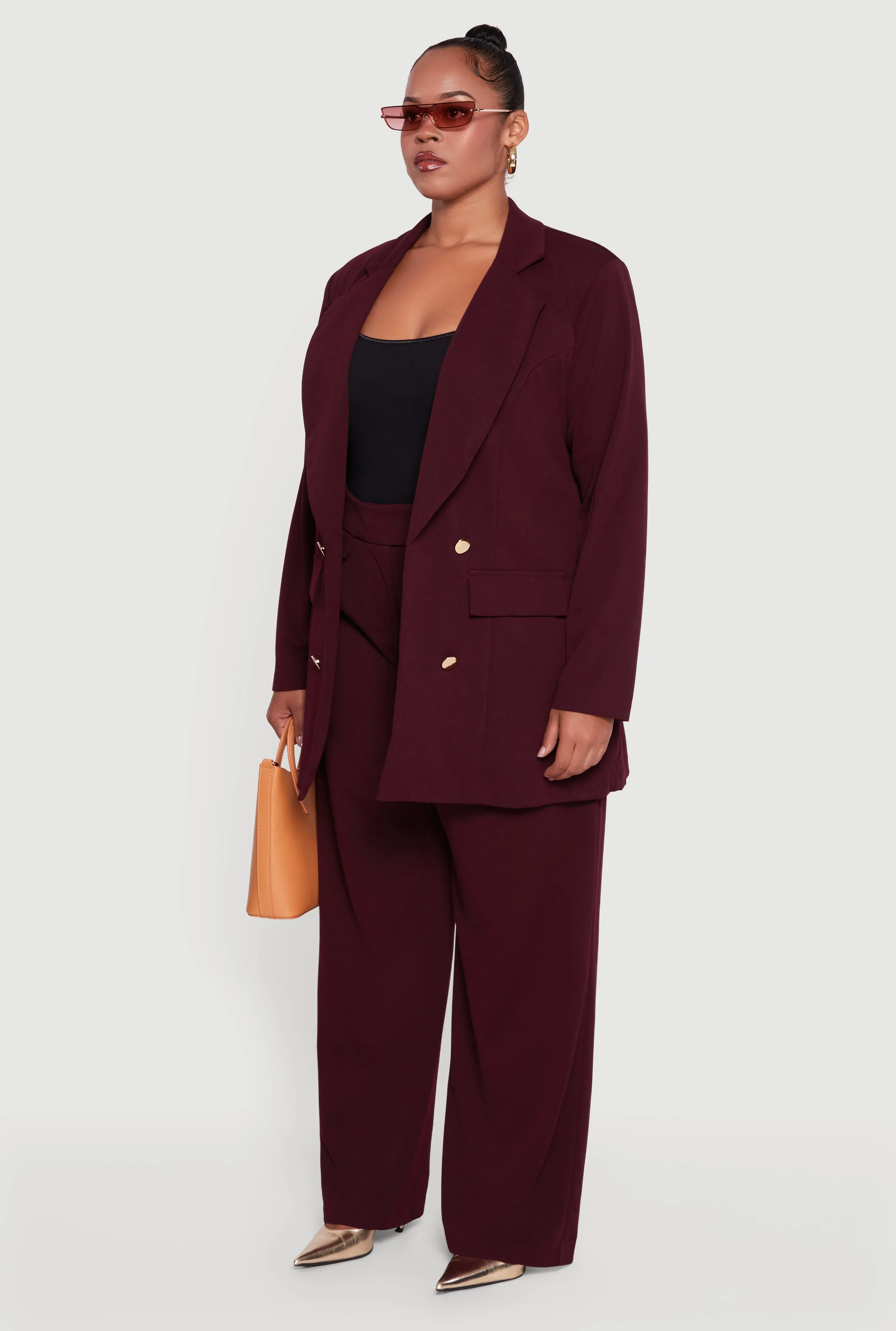 Plus Size Oversized Shoulder Padded Crepe Knit Blazer sold by Rainbow product image thumbnail 5