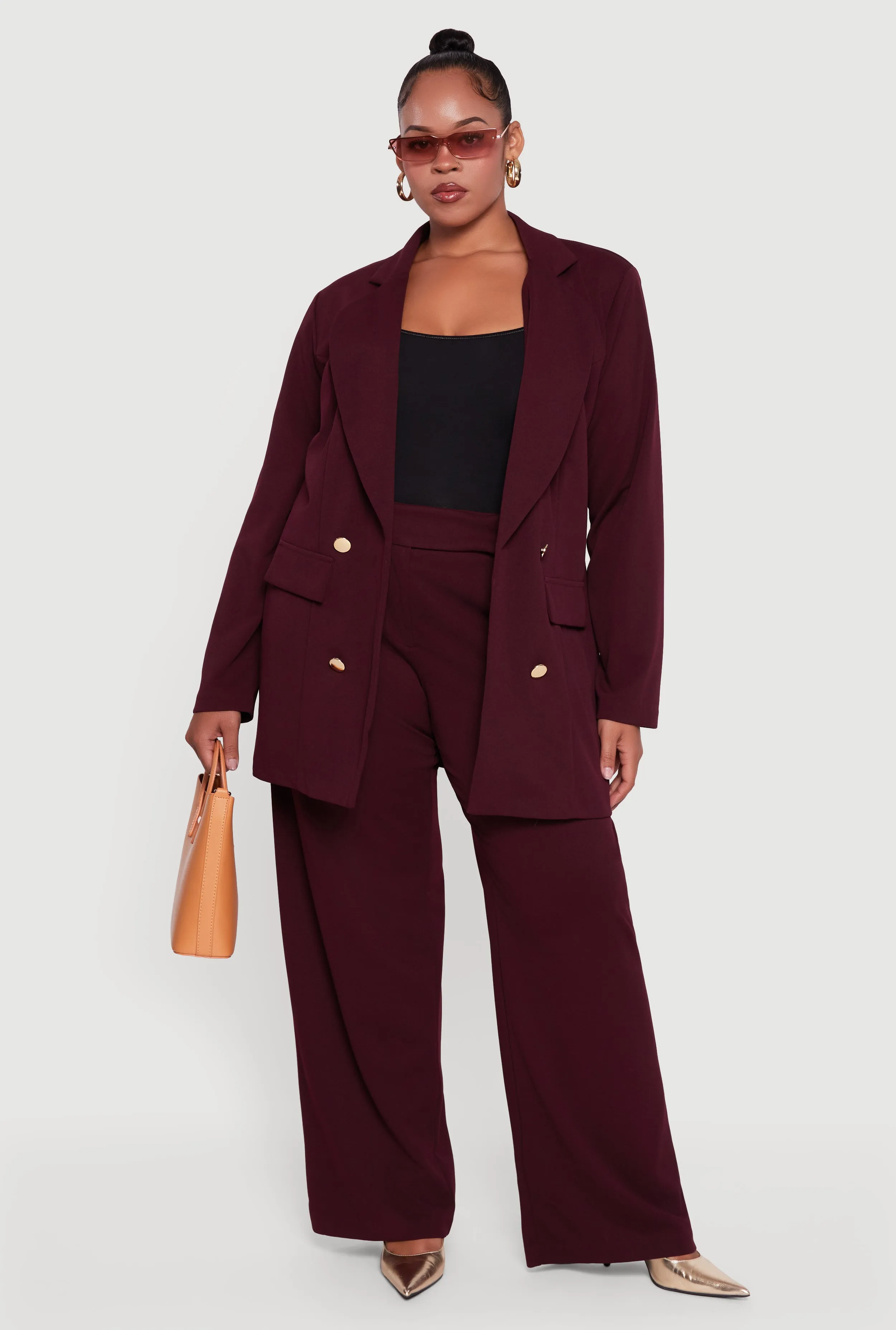 Plus Size Oversized Shoulder Padded Crepe Knit Blazer sold by Rainbow product image thumbnail 2