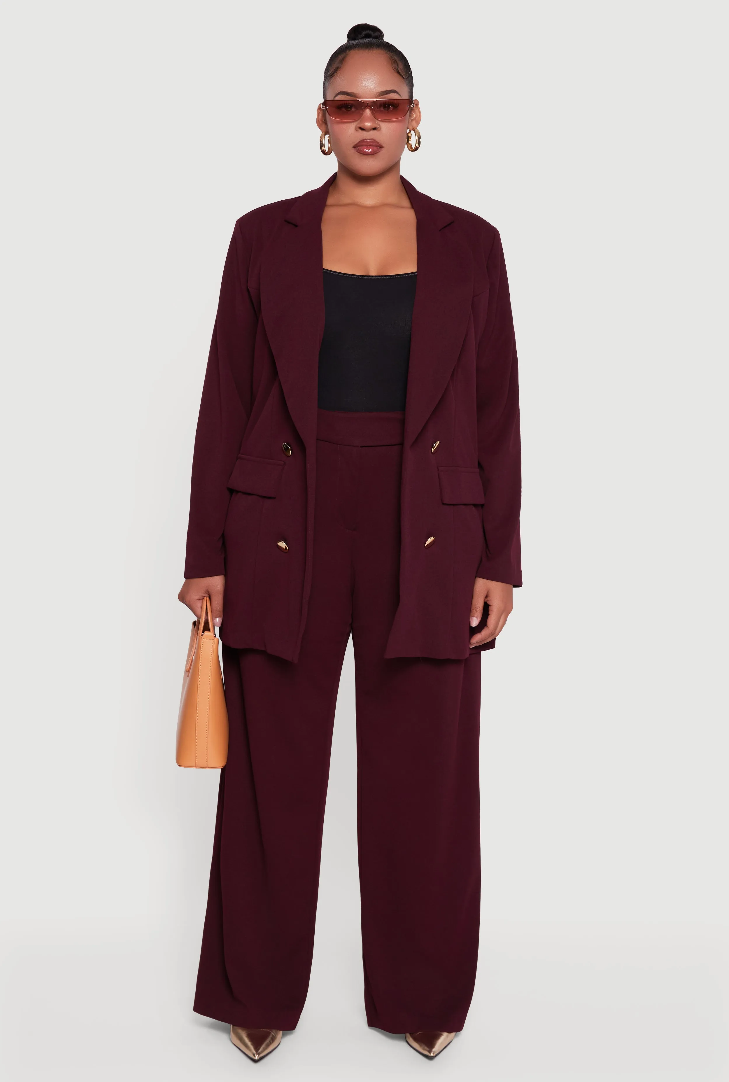 Plus Size Oversized Shoulder Padded Crepe Knit Blazer sold by Rainbow product image thumbnail 3