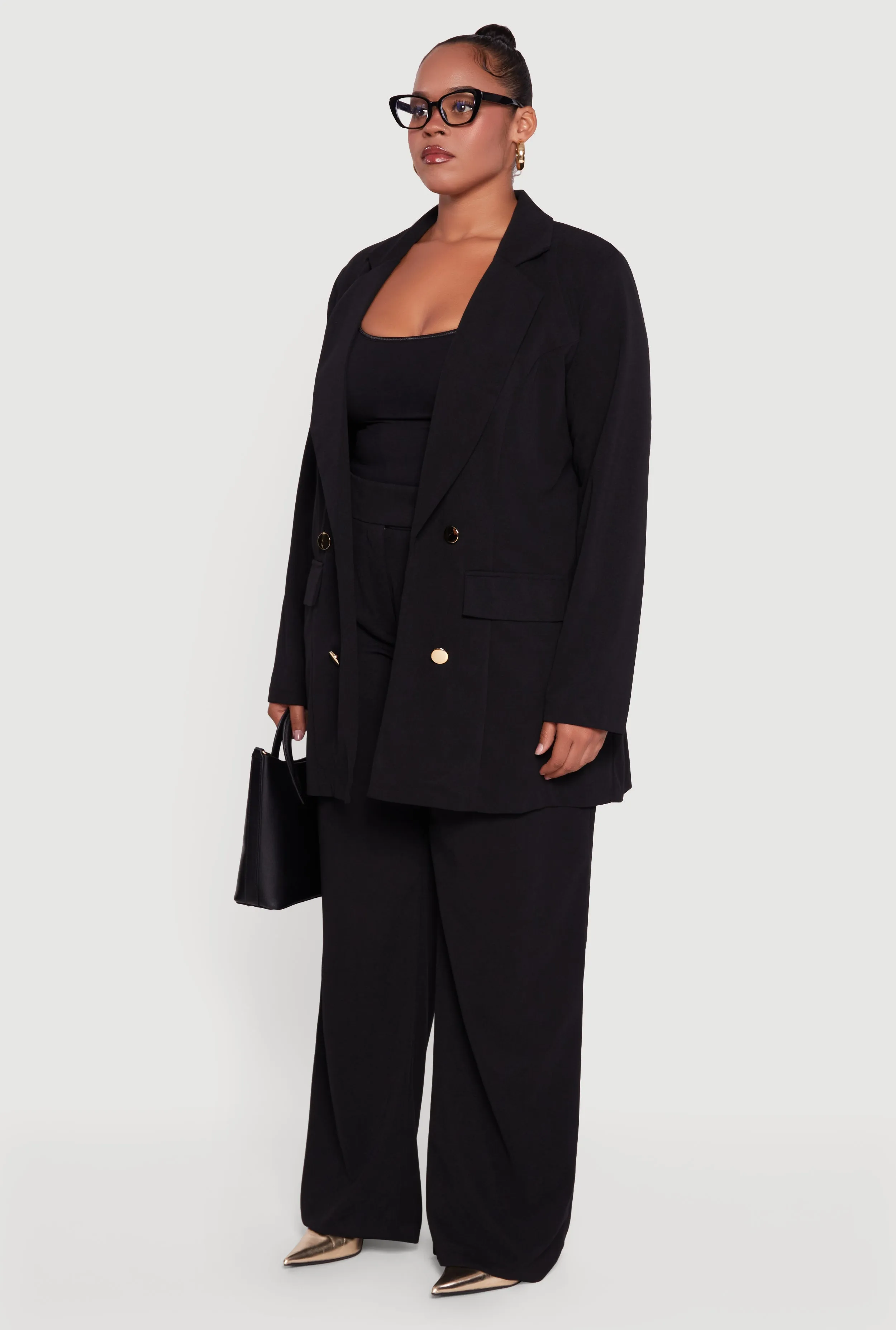 Plus Size Oversized Shoulder Padded Crepe Knit Blazer sold by Rainbow product image thumbnail 5