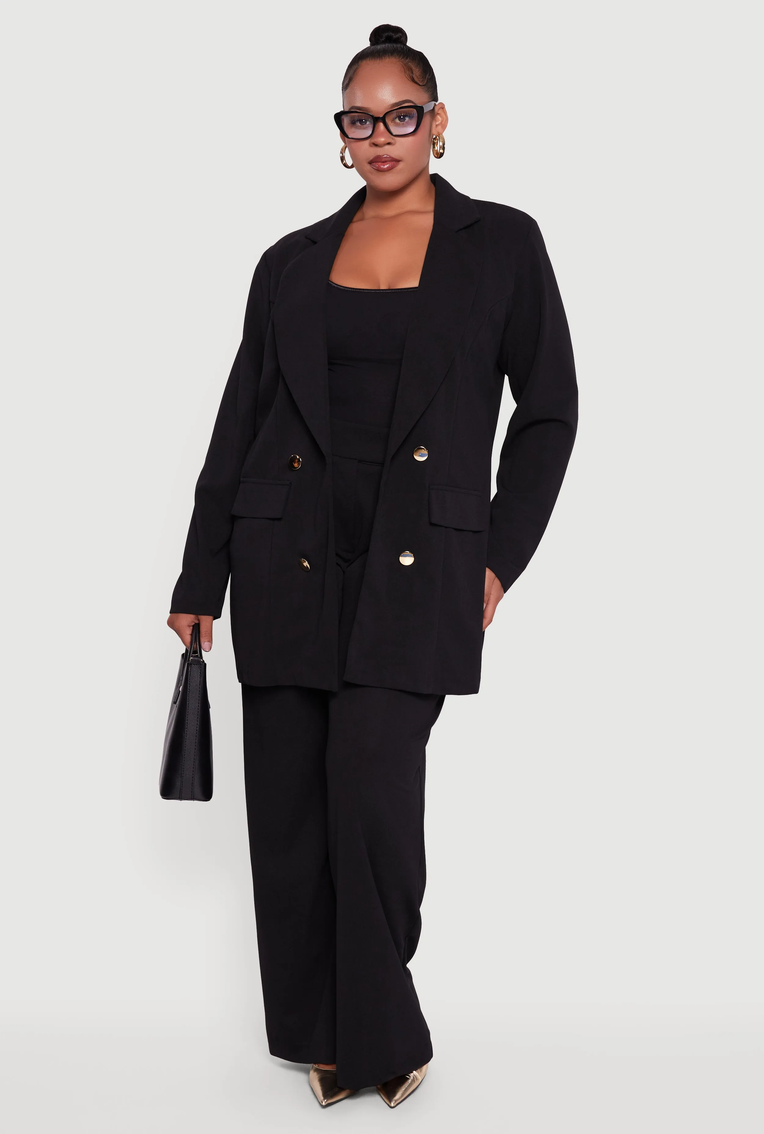 Plus Size Oversized Shoulder Padded Crepe Knit Blazer sold by Rainbow product image thumbnail 2