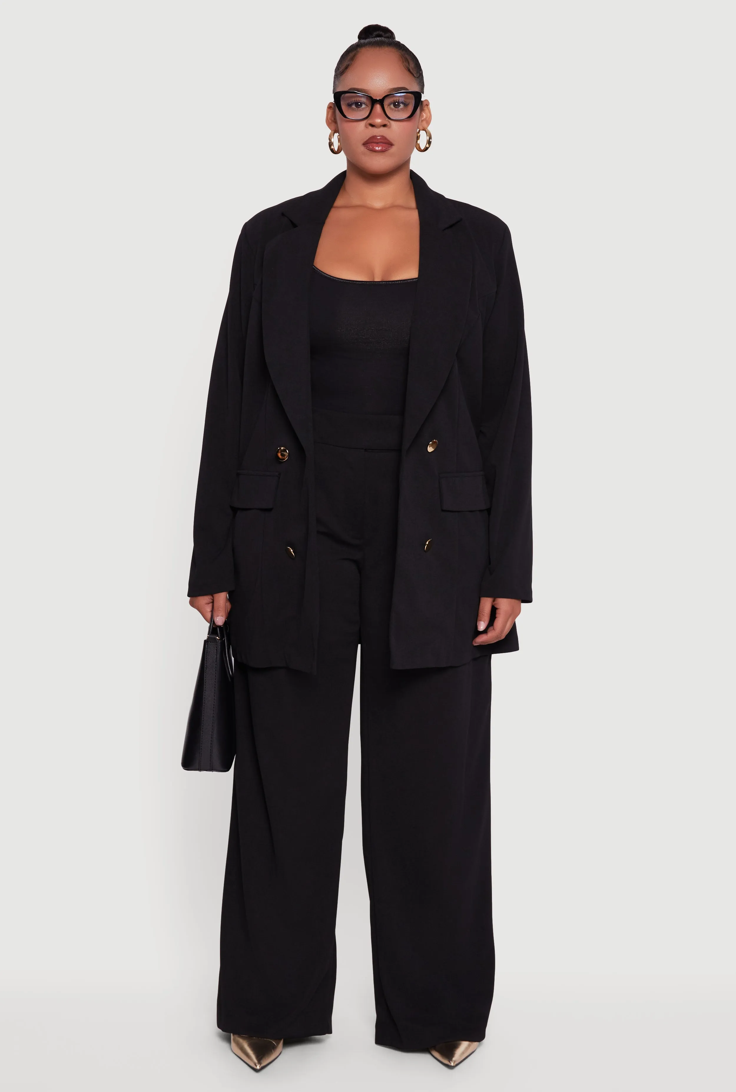 Plus Size Oversized Shoulder Padded Crepe Knit Blazer sold by Rainbow product image thumbnail 3