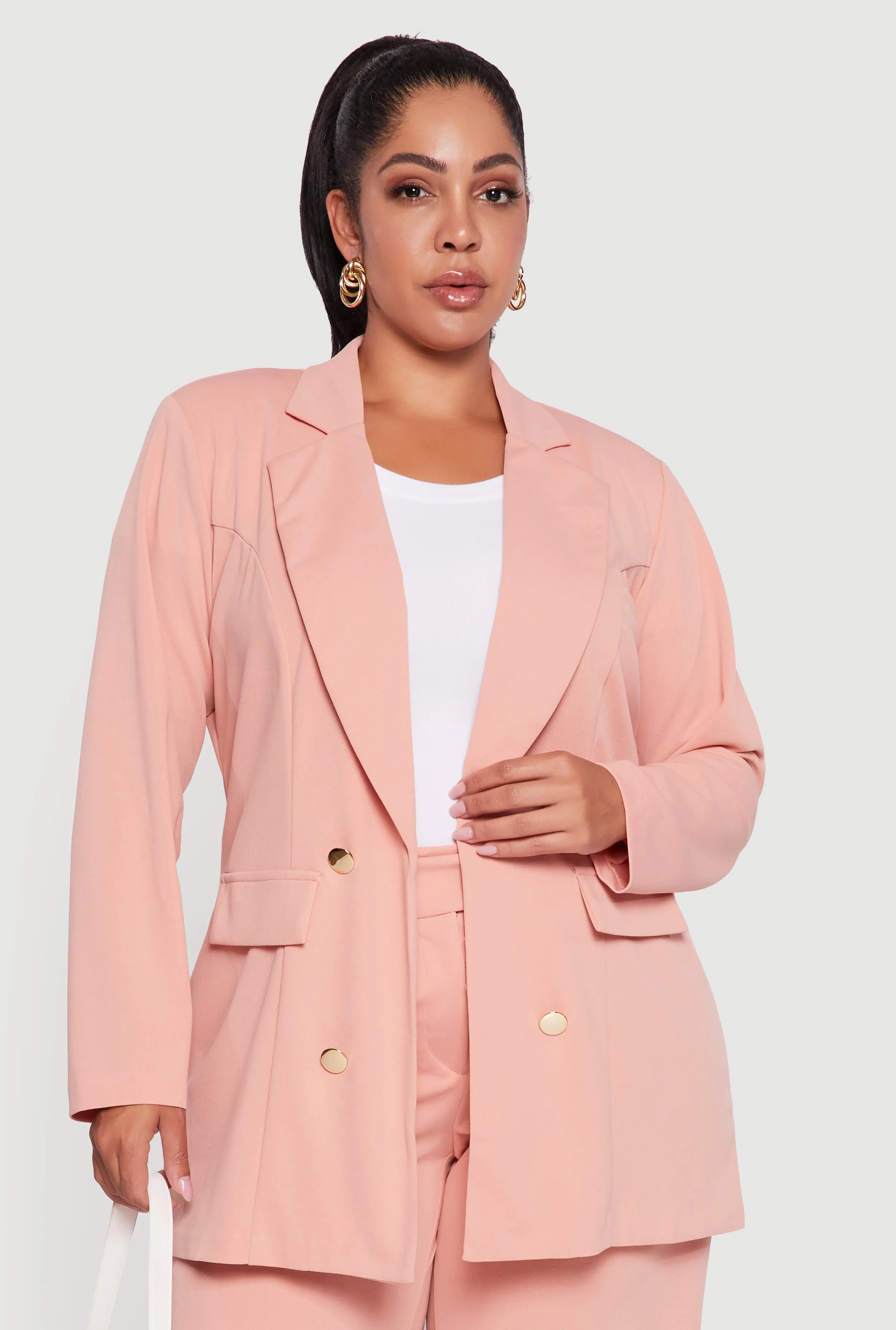 Plus Size Oversized Shoulder Padded Crepe Knit Blazer sold by Rainbow
