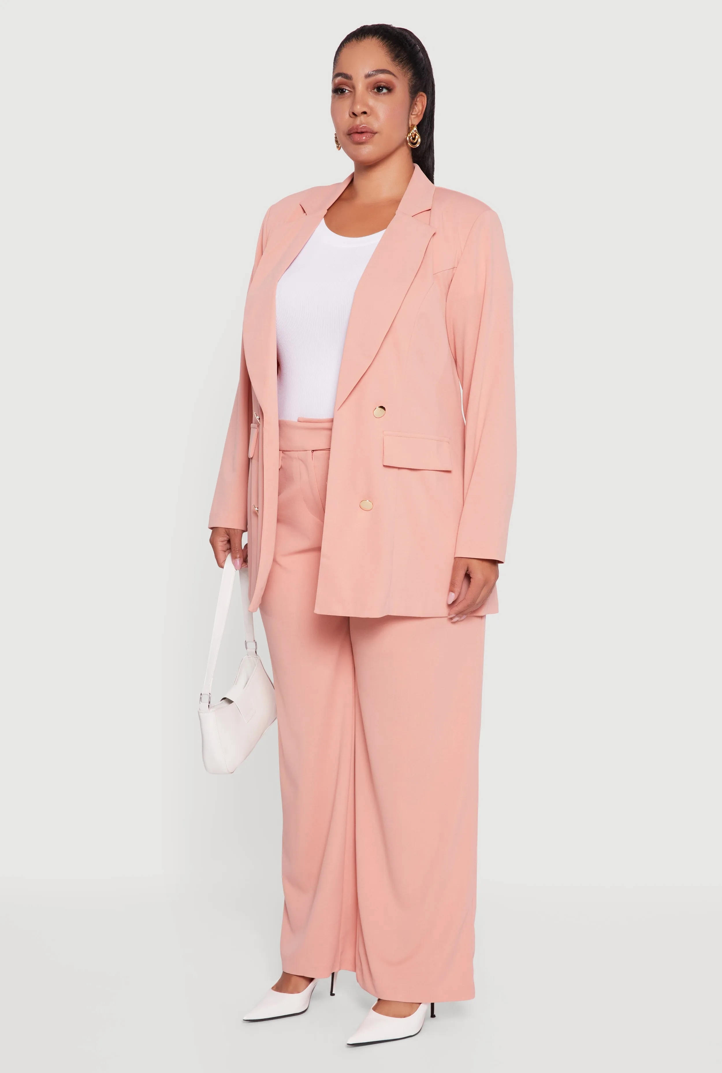 Plus Size Oversized Shoulder Padded Crepe Knit Blazer sold by Rainbow product image thumbnail 5