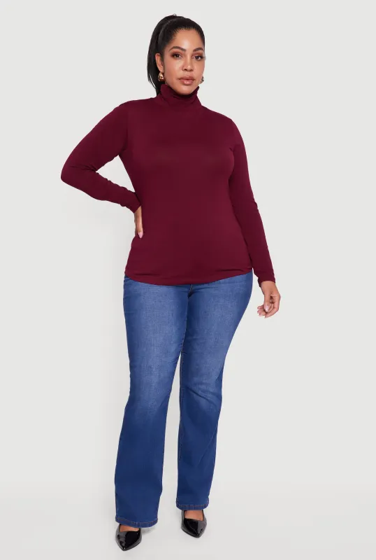 Plus Size Ruched Funnel Neck Long Sleeve Top sold by Rainbow