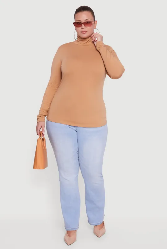 Plus Size Ruched Funnel Neck Long Sleeve Top sold by Rainbow