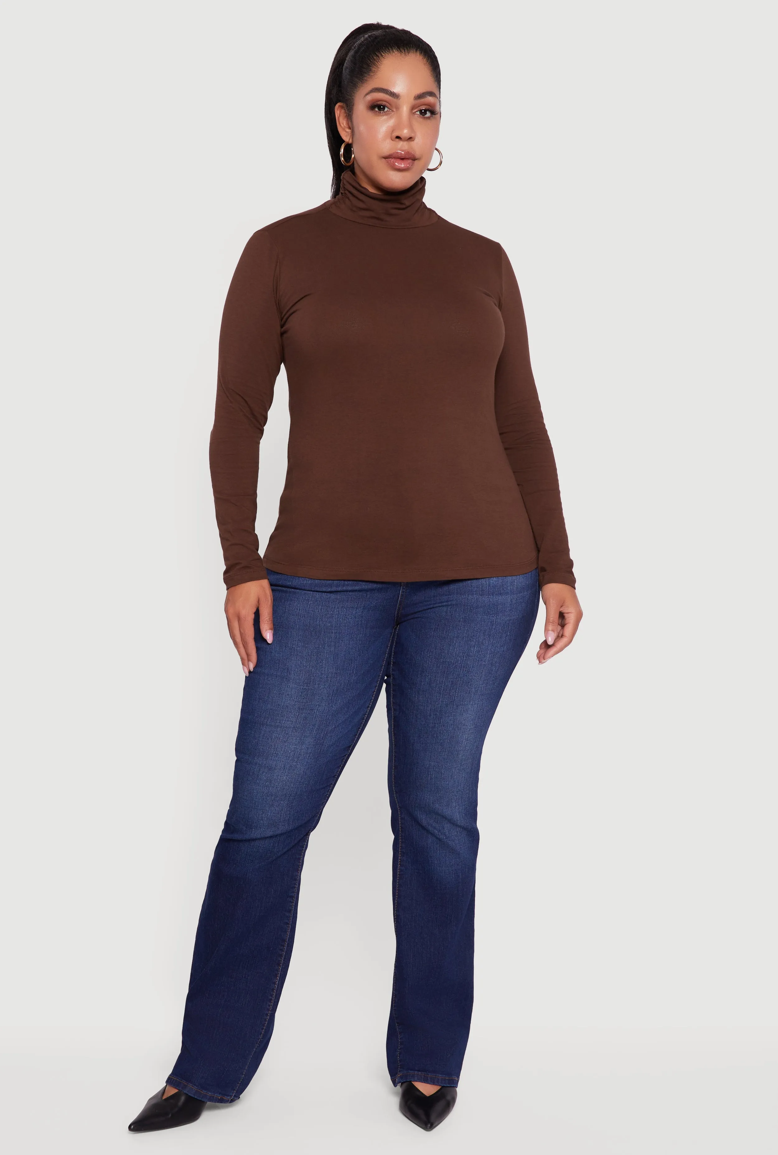 Plus Size Ruched Funnel Neck Long Sleeve Top sold by Rainbow