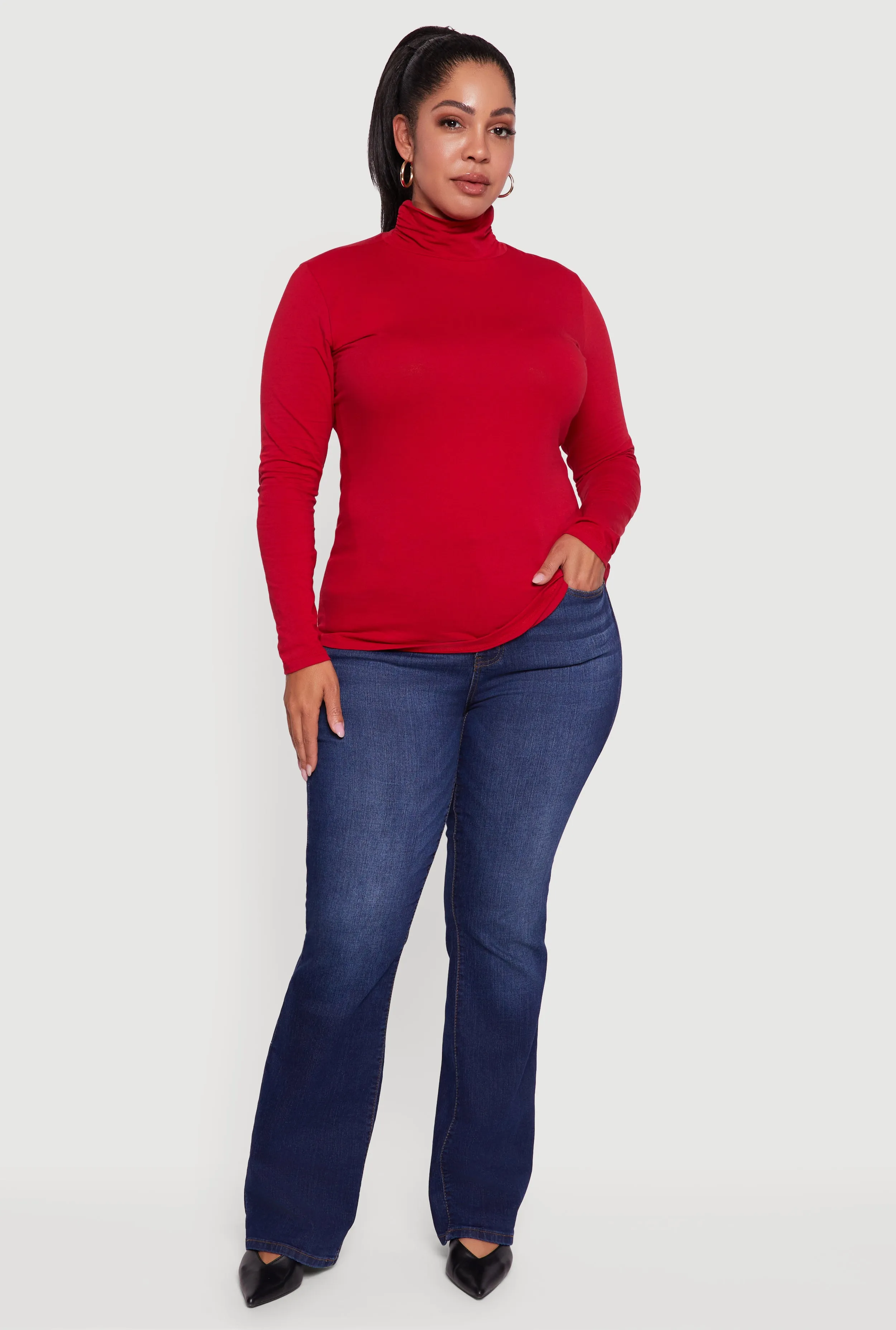 Plus Size Ruched Funnel Neck Long Sleeve Top sold by Rainbow