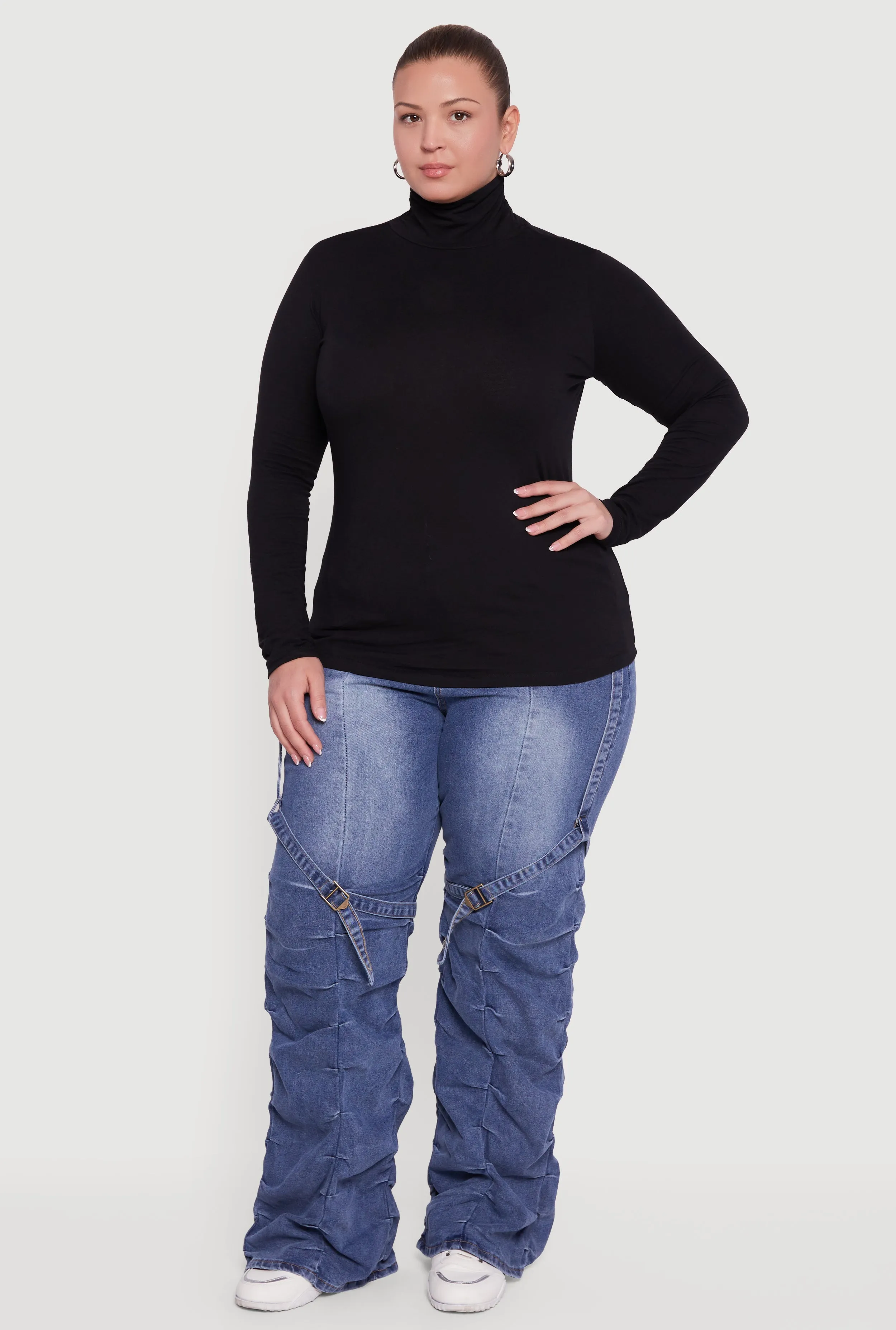 Plus Size Ruched Funnel Neck Long Sleeve Top sold by Rainbow