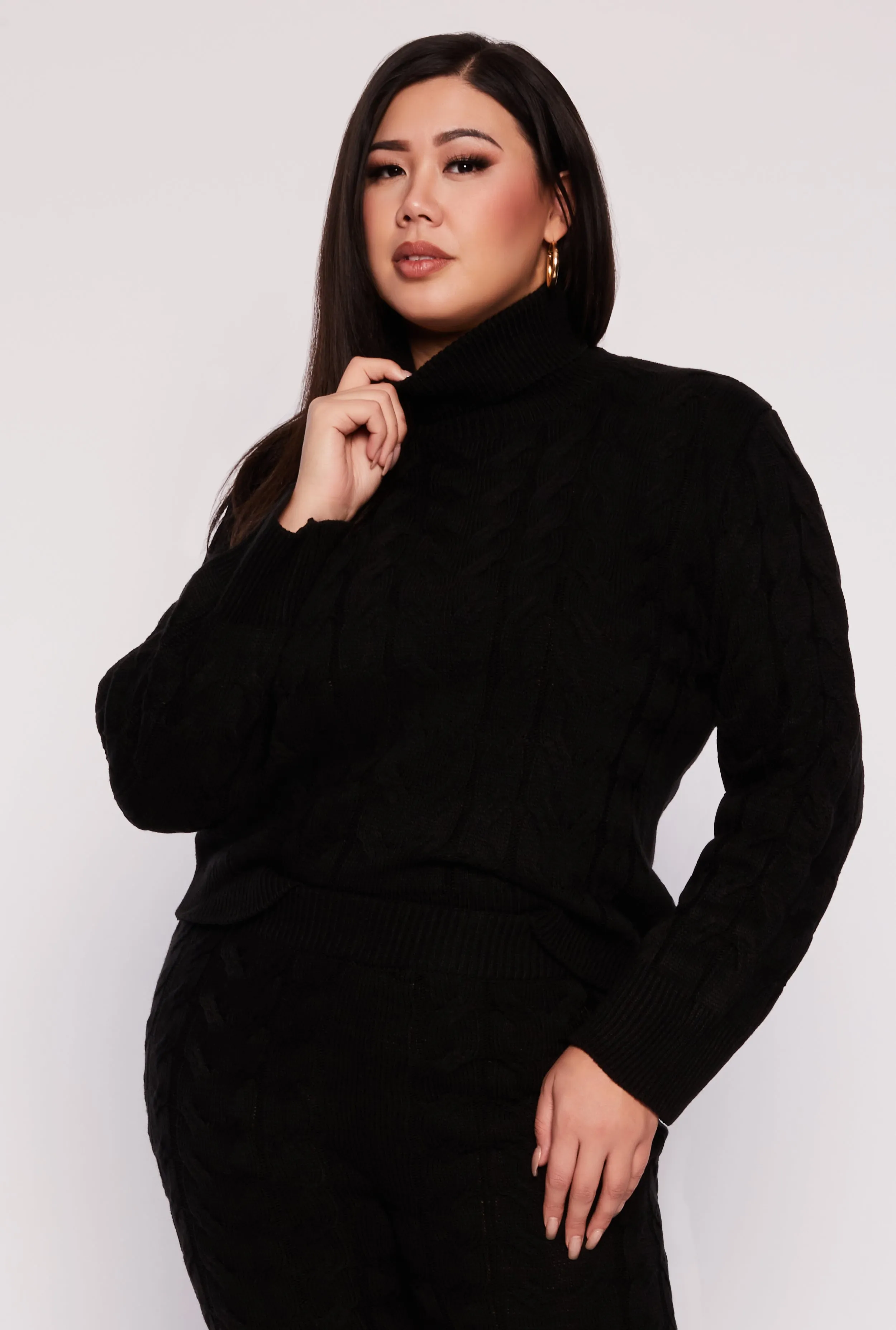 Plus Size Cable Knit Turtleneck Sweater sold by Rainbow