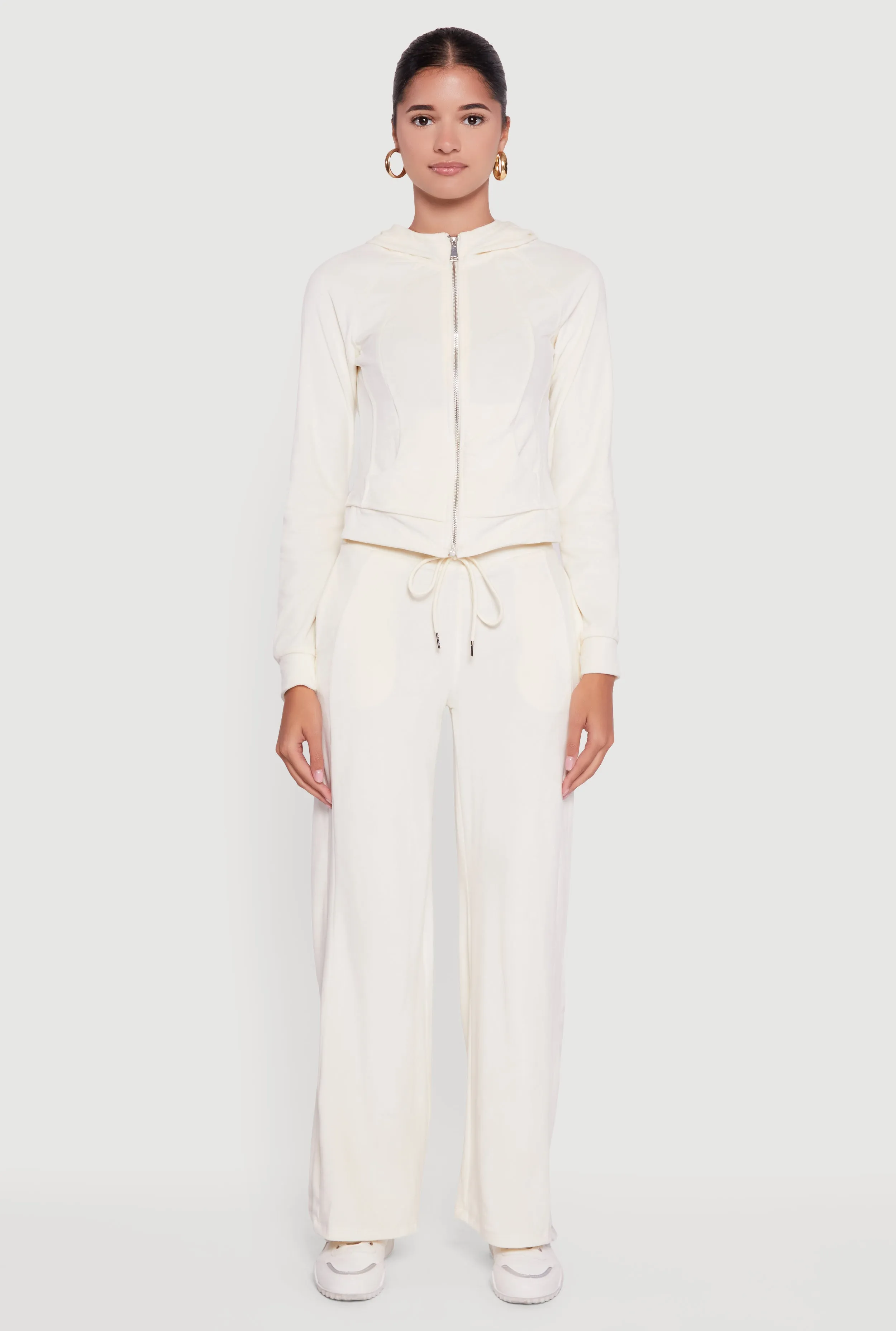 Velour Long Sleeve Solid Zip Front Hoodie sold by Rainbow product image thumbnail 3