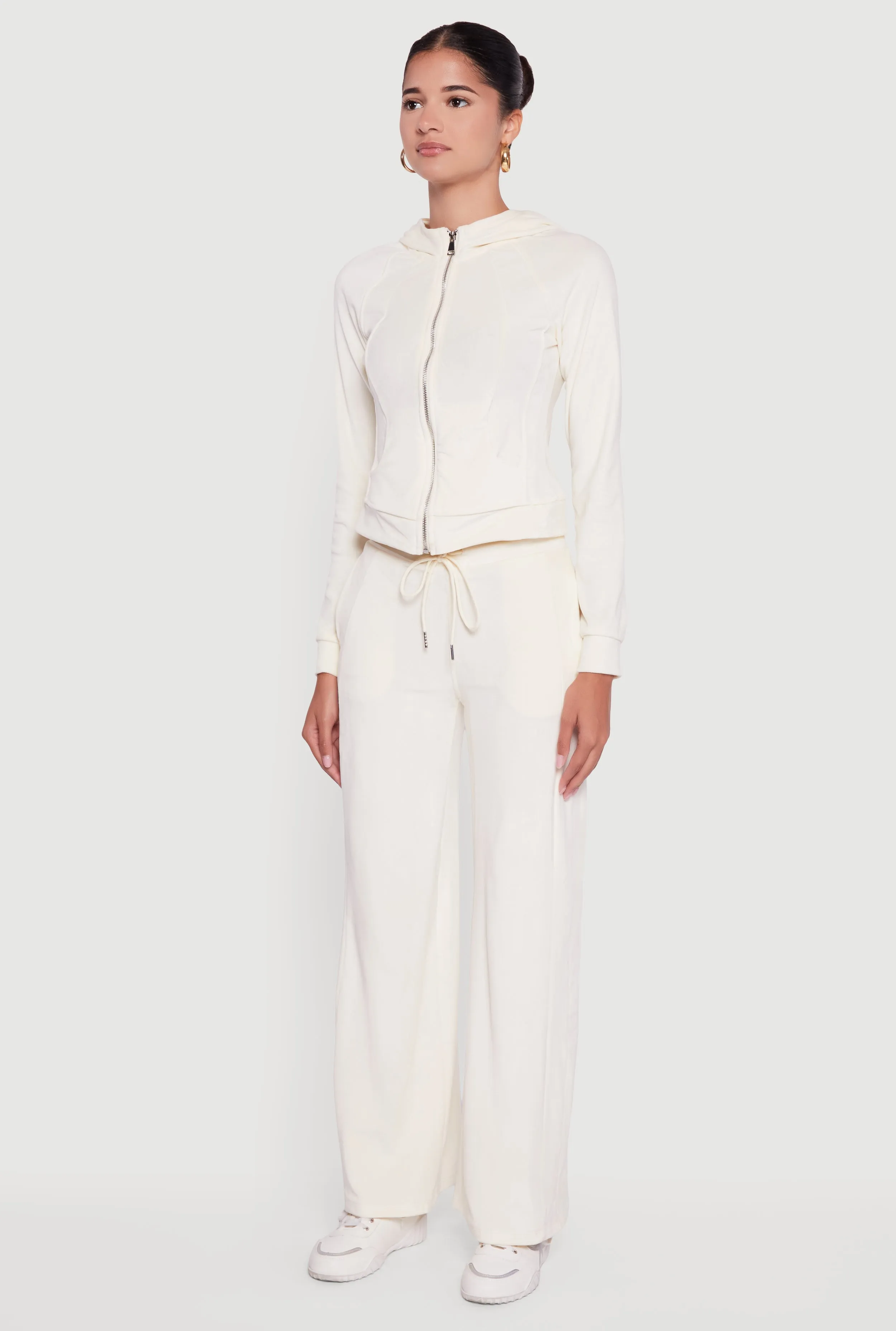 Velour Long Sleeve Solid Zip Front Hoodie sold by Rainbow product image thumbnail 5