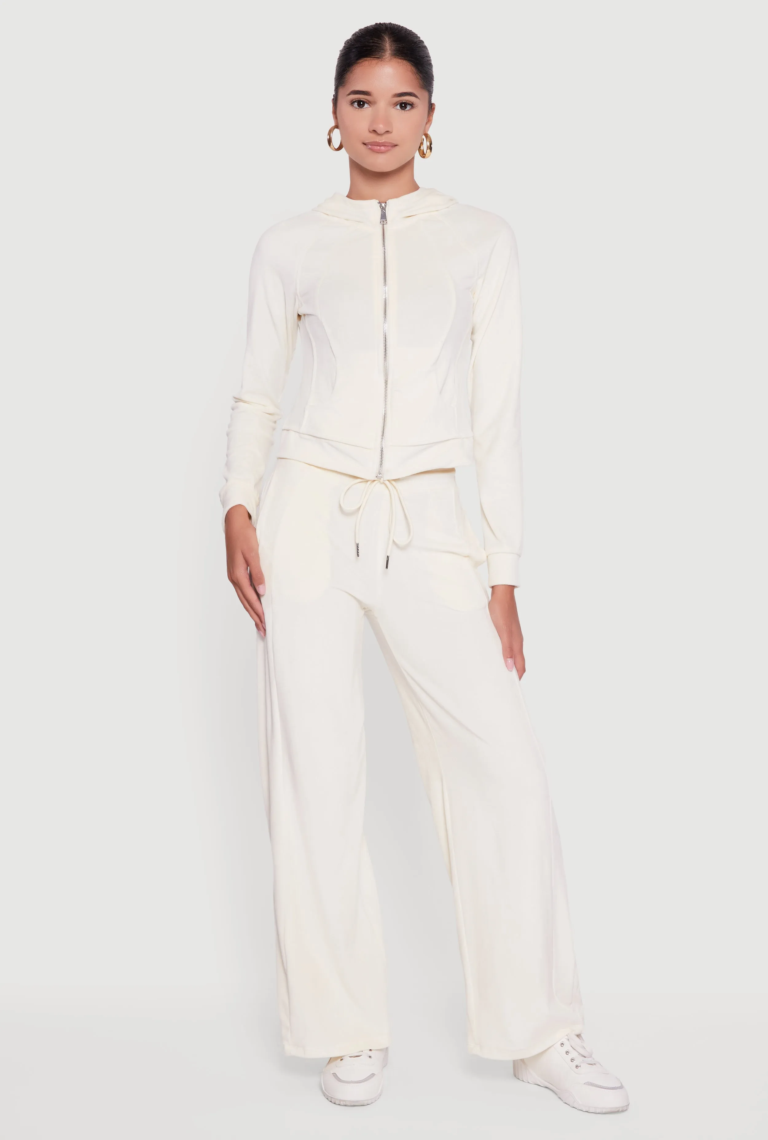 Velour Long Sleeve Solid Zip Front Hoodie sold by Rainbow product image thumbnail 2