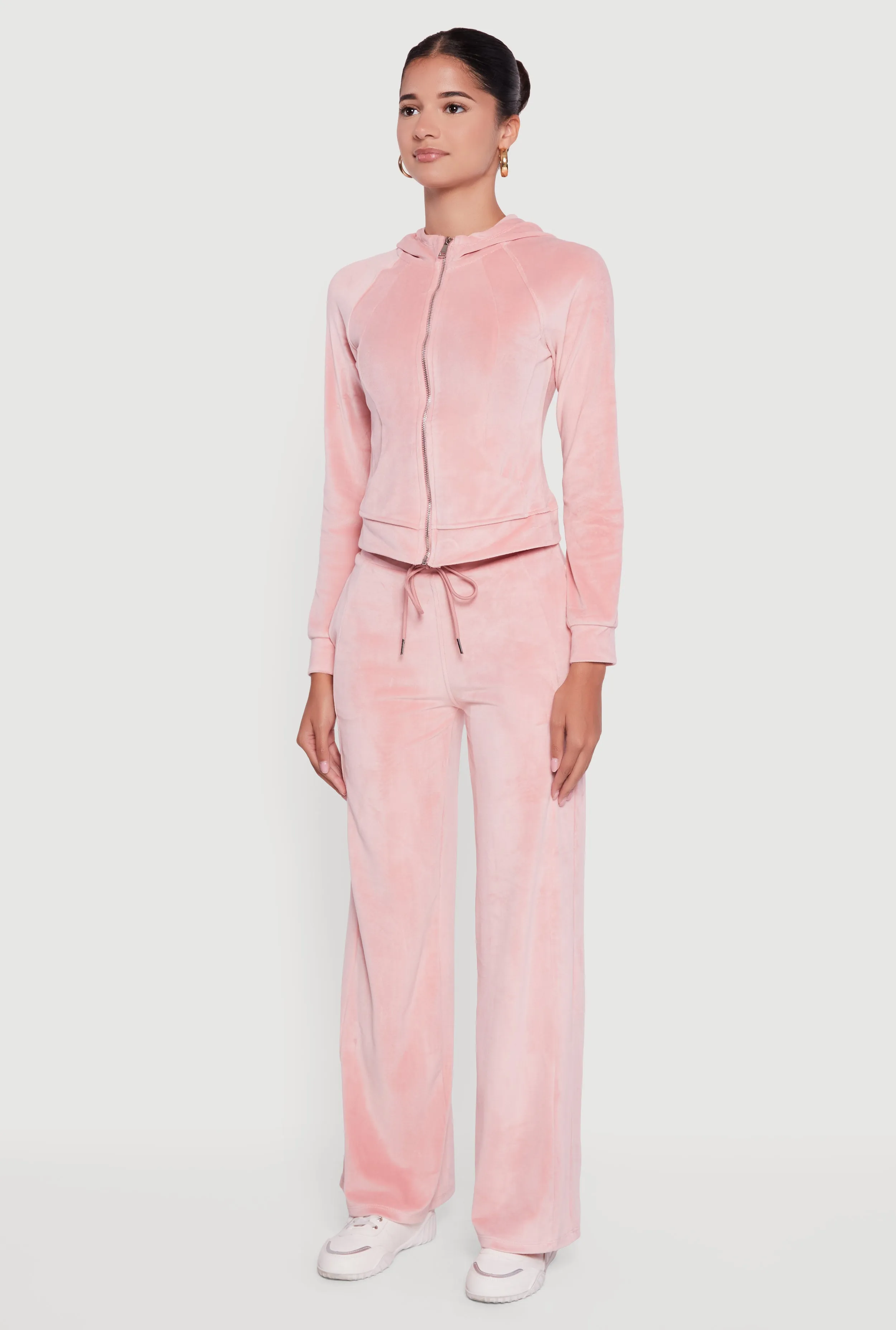 Velour Long Sleeve Solid Zip Front Hoodie sold by Rainbow product image thumbnail 5