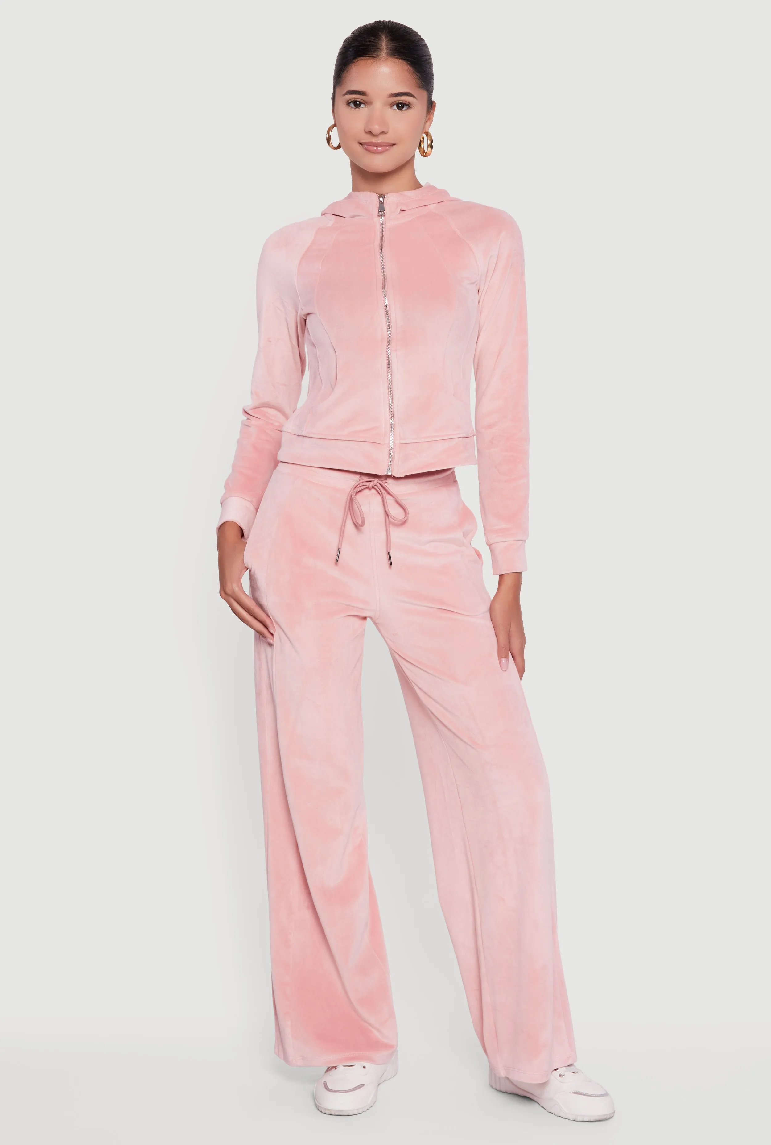 Velour Long Sleeve Solid Zip Front Hoodie sold by Rainbow product image thumbnail 2