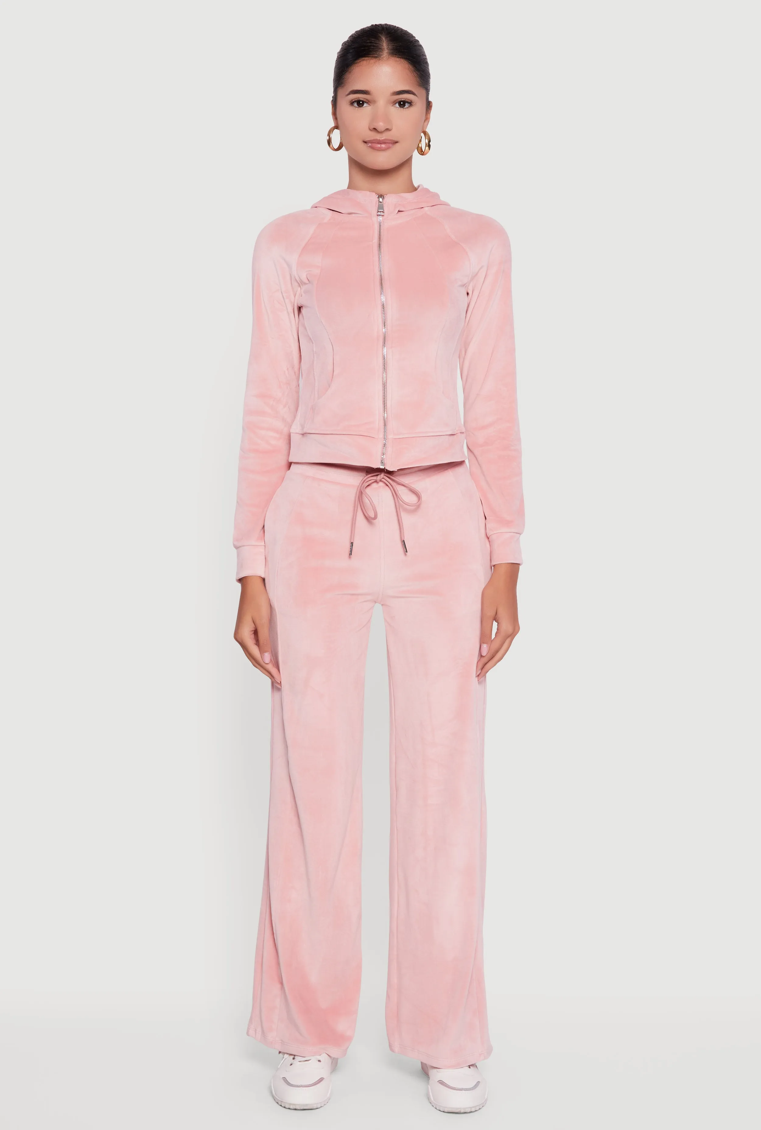 Velour Long Sleeve Solid Zip Front Hoodie sold by Rainbow product image thumbnail 3