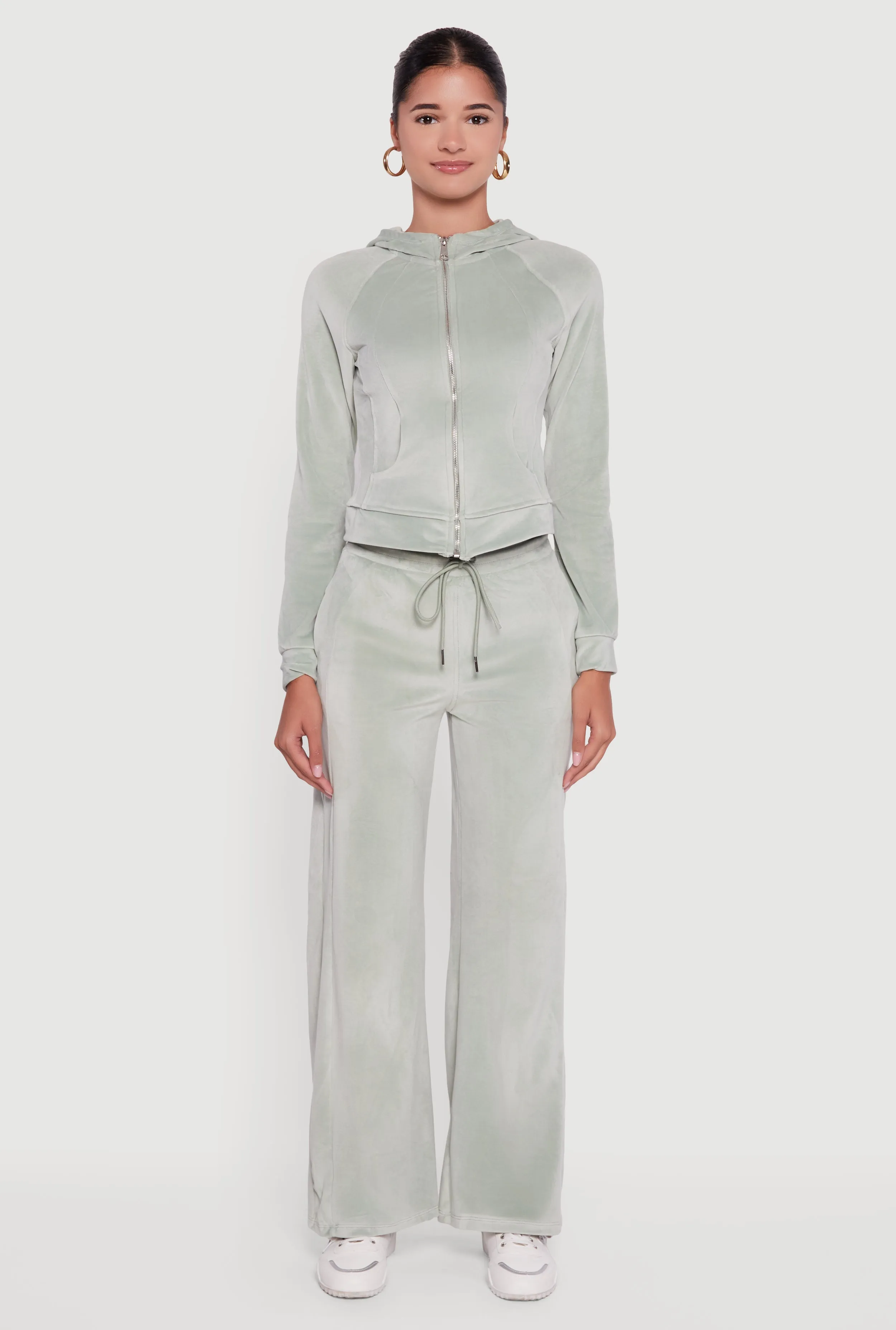 Velour Long Sleeve Solid Zip Front Hoodie sold by Rainbow product image thumbnail 3