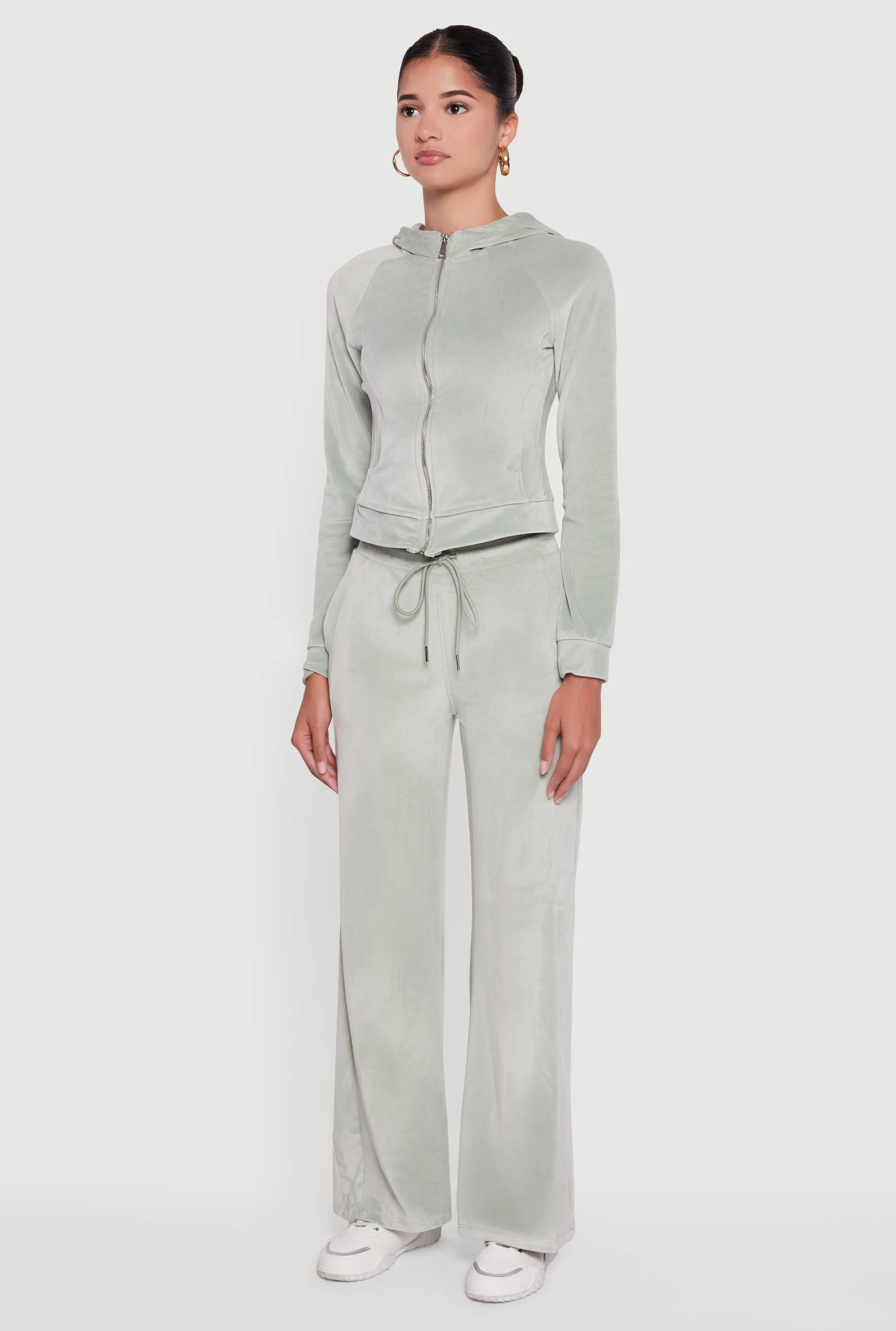 Velour Long Sleeve Solid Zip Front Hoodie sold by Rainbow product image thumbnail 5