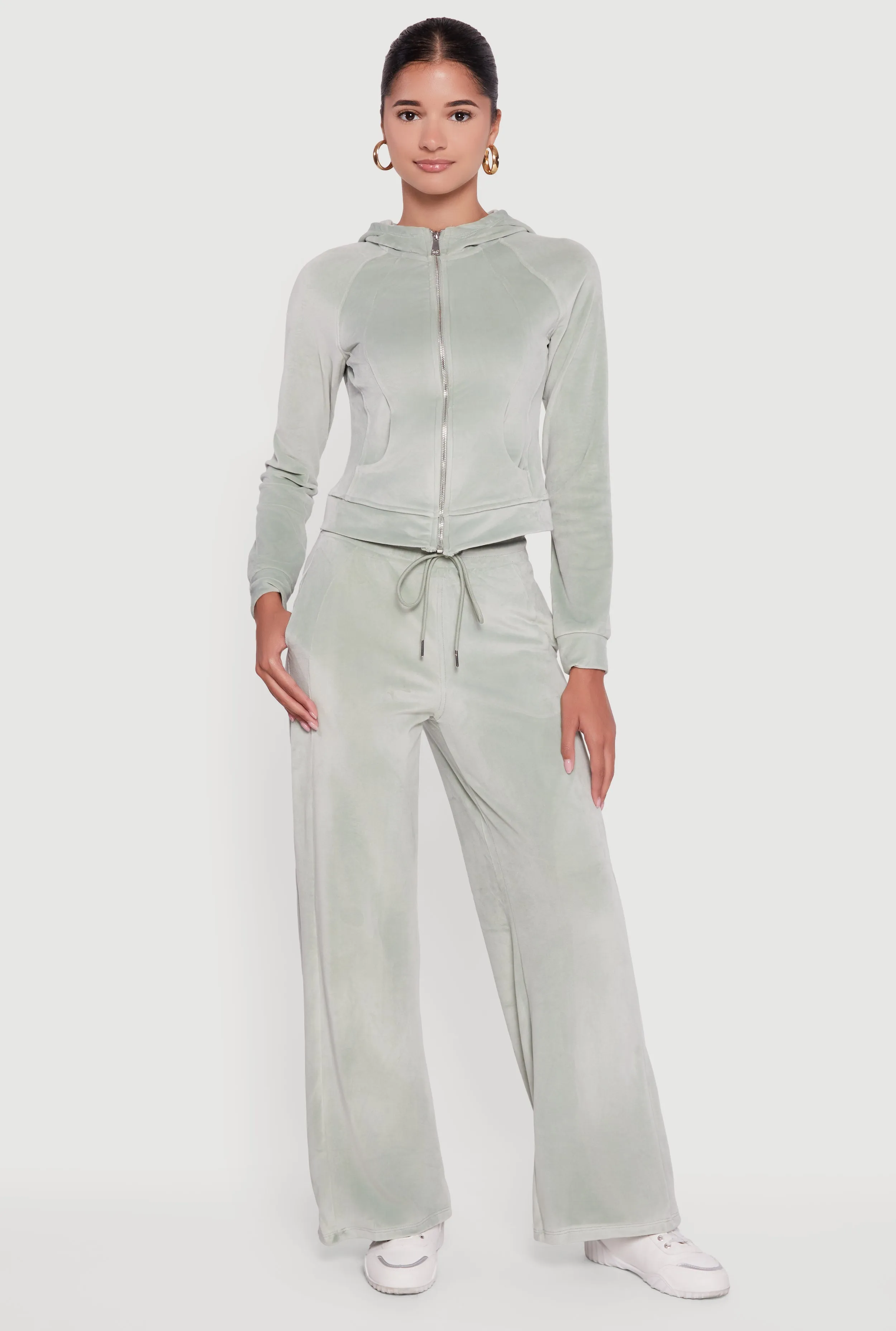 Velour Long Sleeve Solid Zip Front Hoodie sold by Rainbow product image thumbnail 2