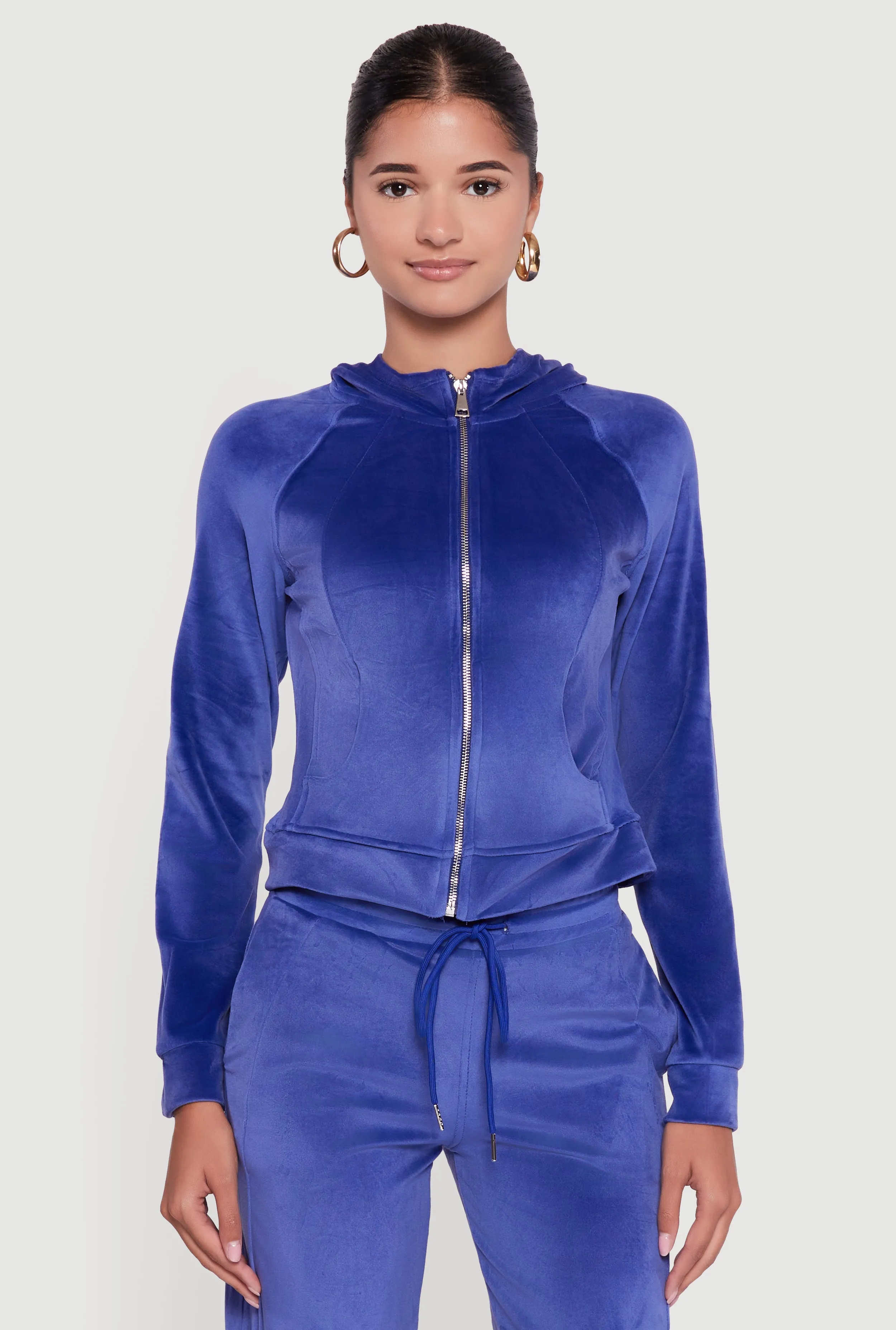 Velour Long Sleeve Solid Zip Front Hoodie sold by Rainbow
