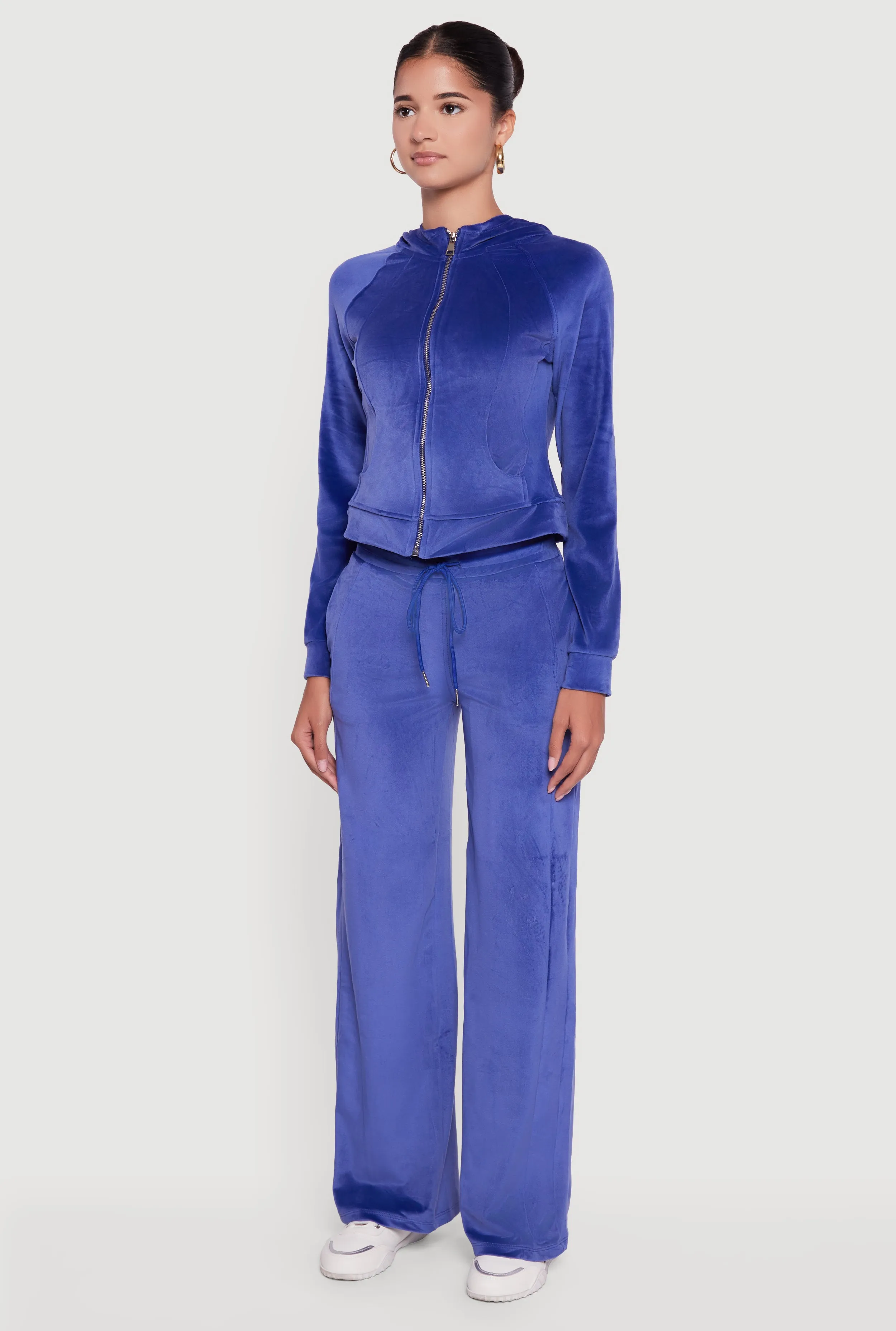 Velour Long Sleeve Solid Zip Front Hoodie sold by Rainbow product image thumbnail 5