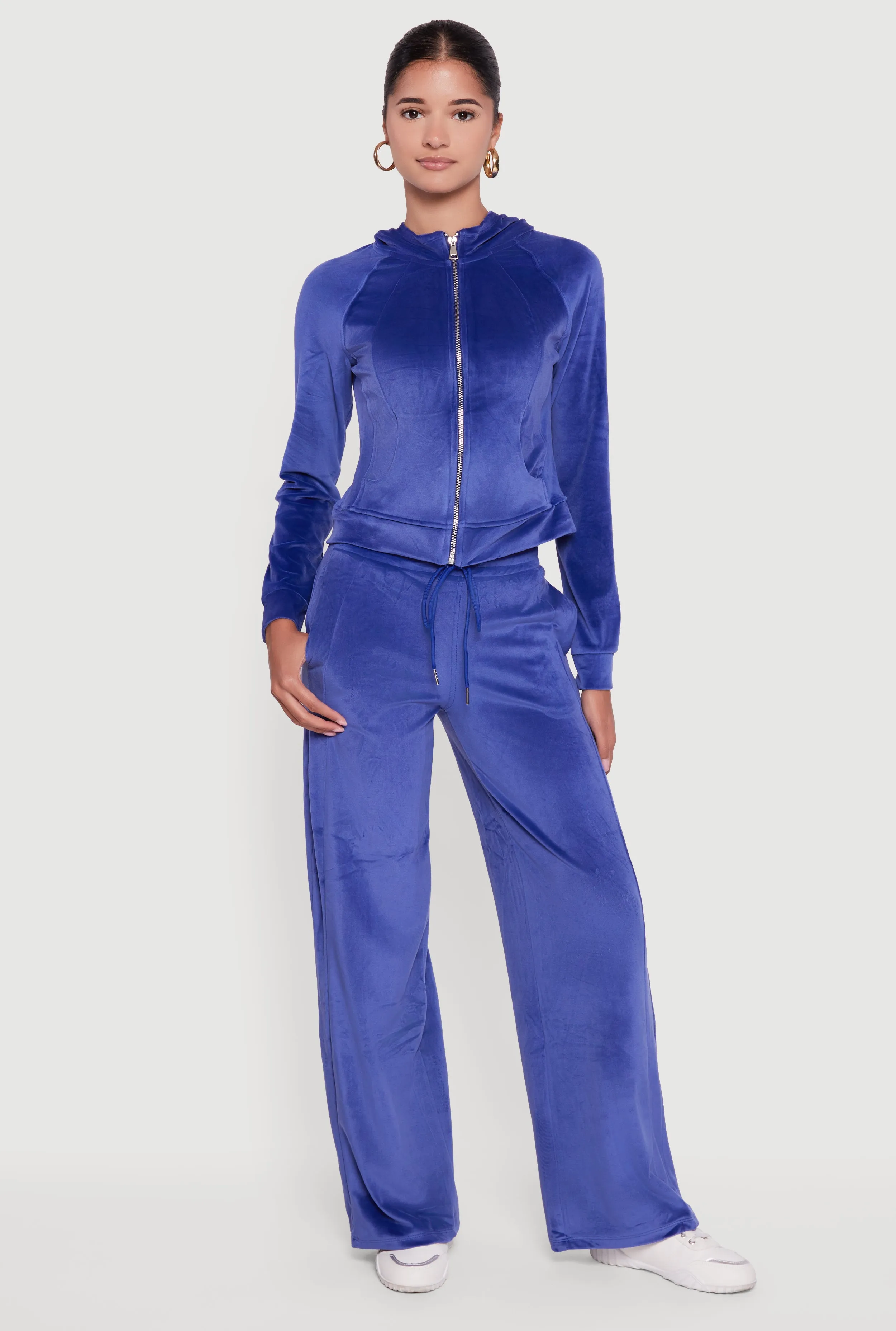 Velour Long Sleeve Solid Zip Front Hoodie sold by Rainbow product image thumbnail 2