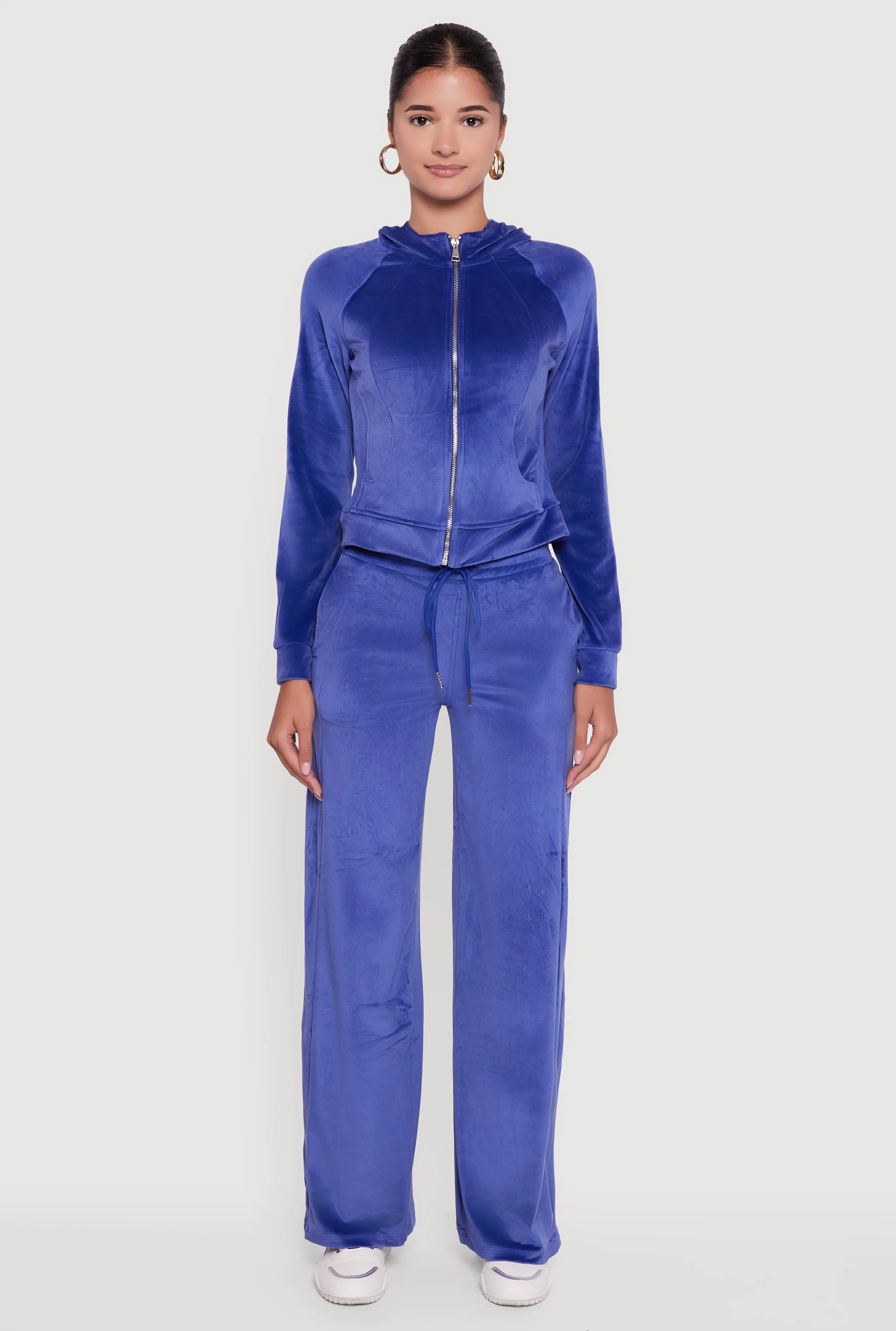 Velour Long Sleeve Solid Zip Front Hoodie sold by Rainbow product image thumbnail 3