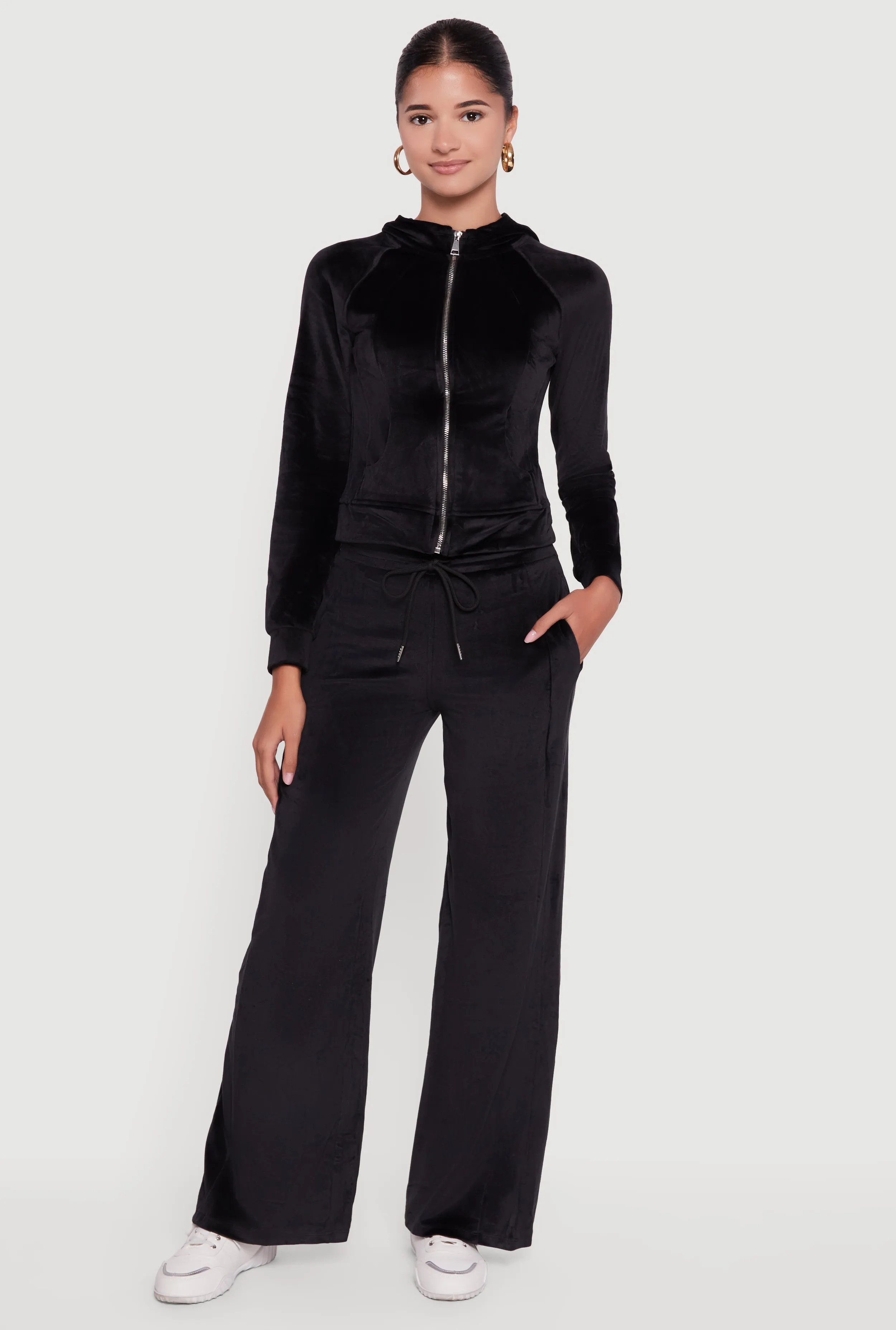 Velour Long Sleeve Solid Zip Front Hoodie sold by Rainbow product image thumbnail 2