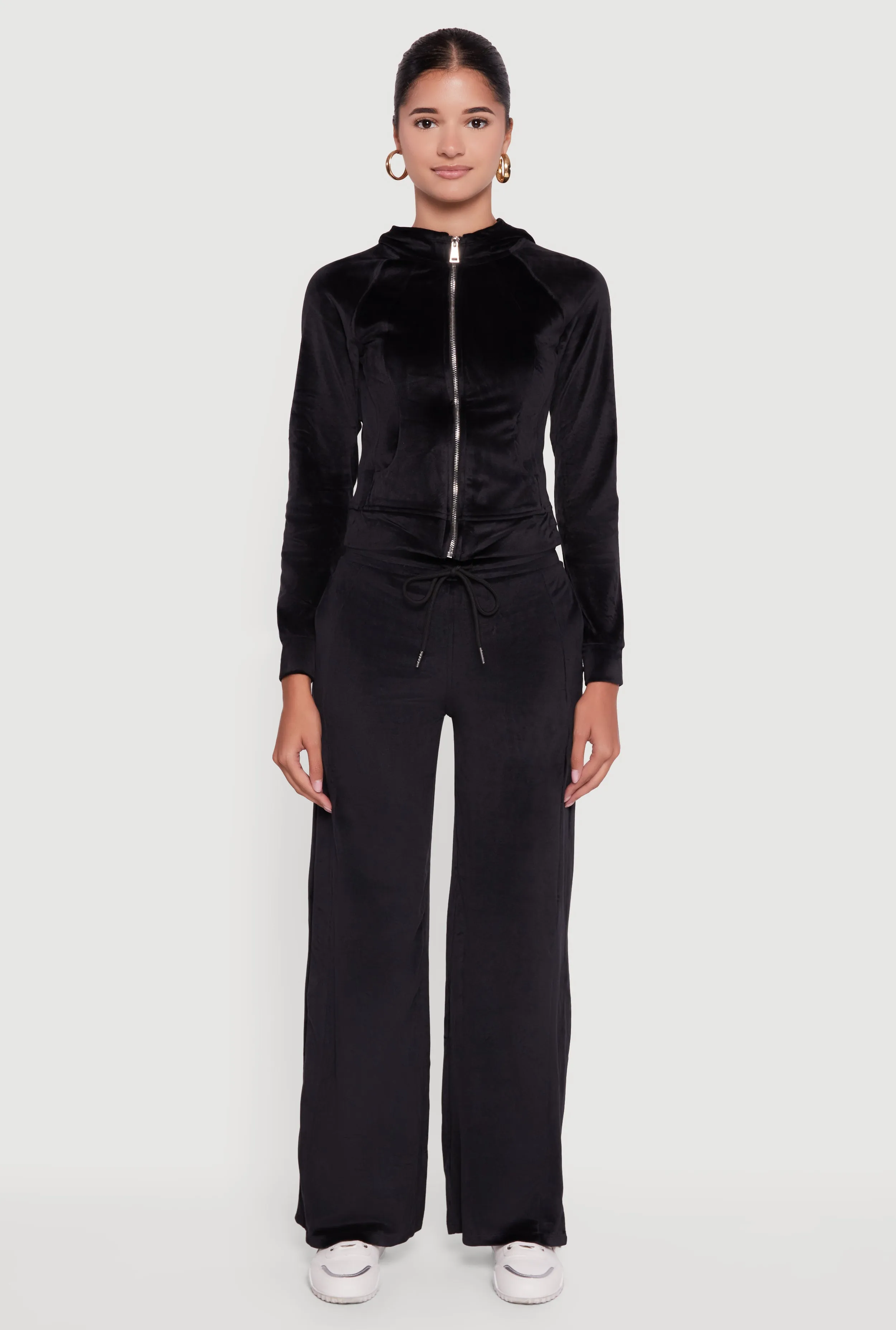 Velour Long Sleeve Solid Zip Front Hoodie sold by Rainbow product image thumbnail 3