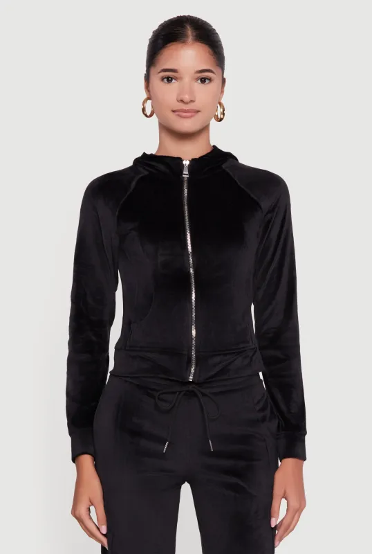 Velour Long Sleeve Solid Zip Front Hoodie sold by Rainbow
