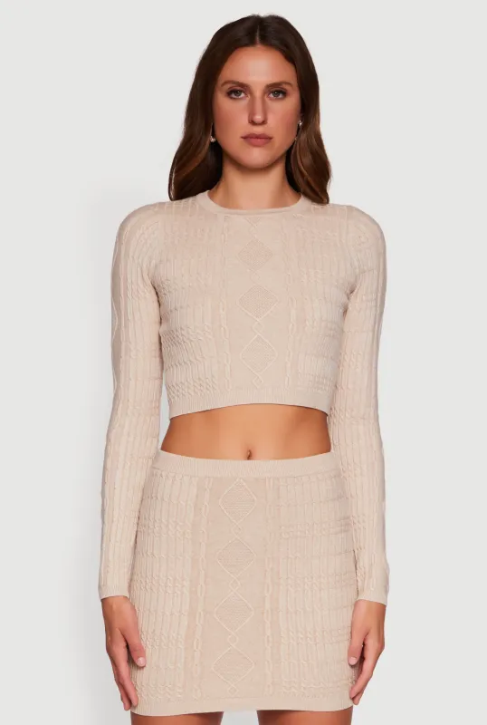Long Sleeve Cable Knit Cropped Sweater sold by Rainbow