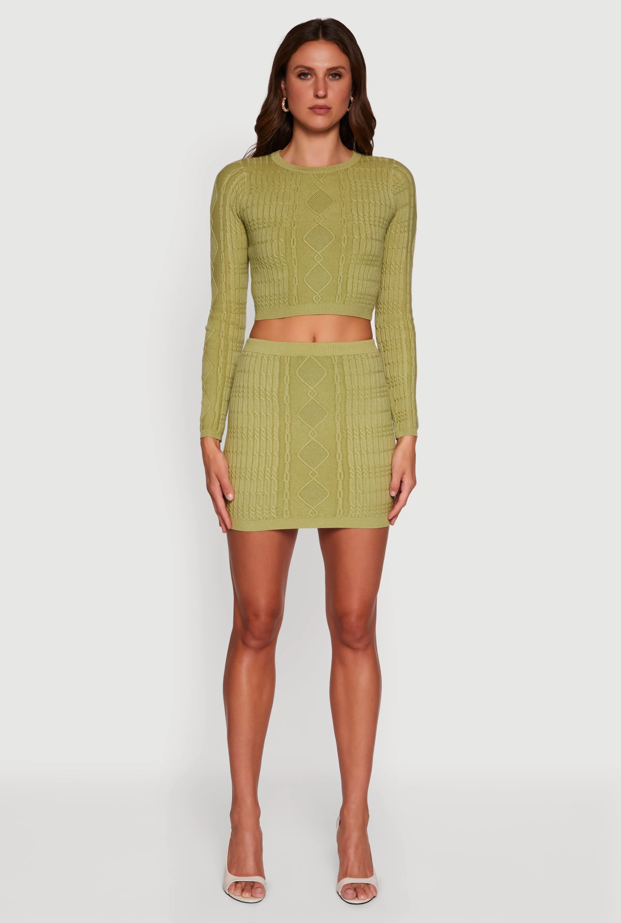 Long Sleeve Cable Knit Cropped Sweater sold by Rainbow product image thumbnail 3