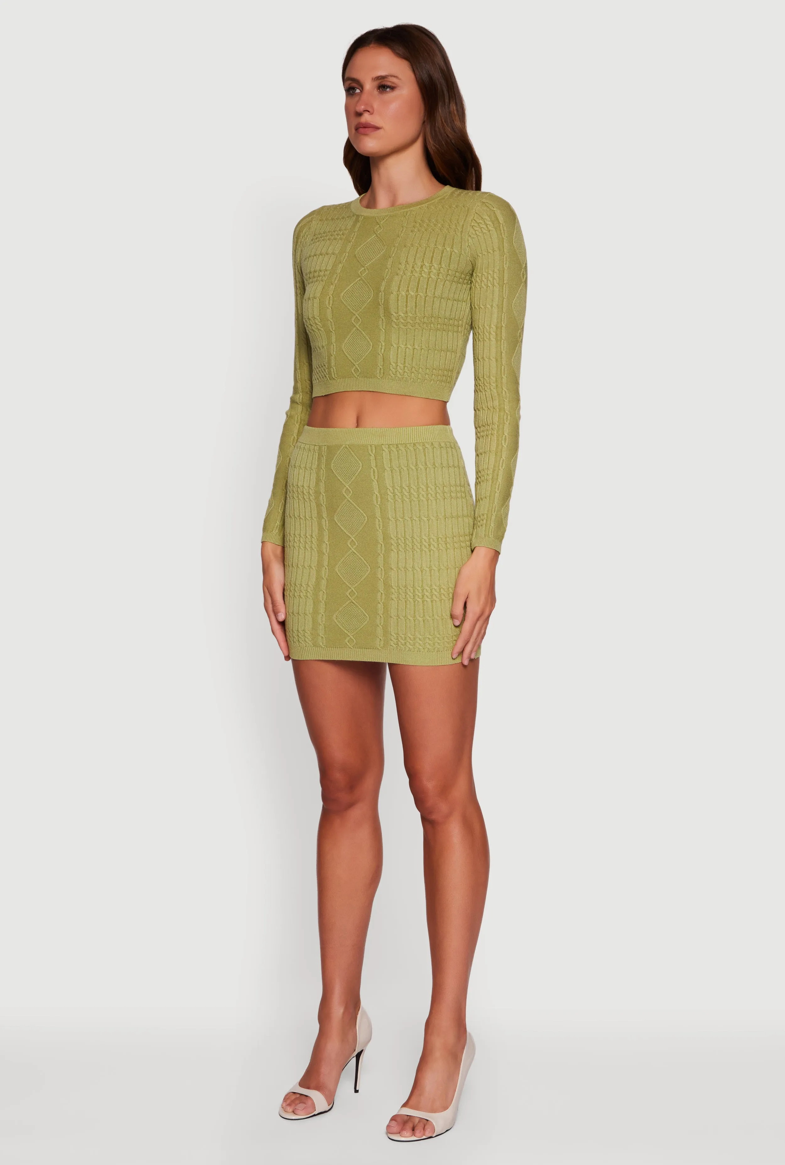 Long Sleeve Cable Knit Cropped Sweater sold by Rainbow product image thumbnail 5