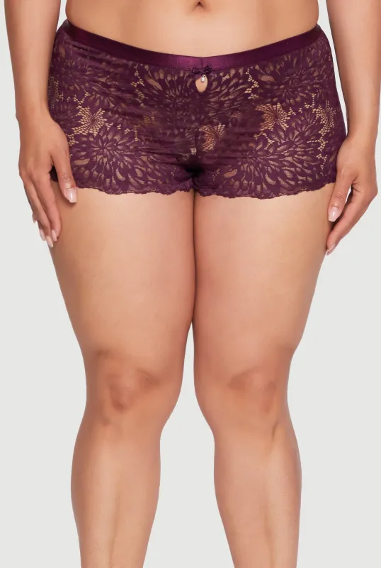 Plus Size Lace Boyshort Panty with Keyhole Detail sold by Rainbow