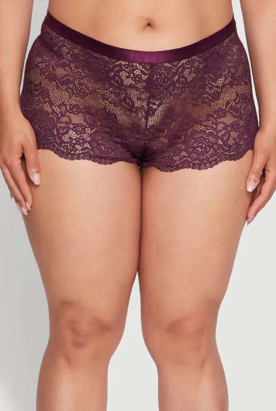 Plus Size Floral Lace Scalloped Edge Boyshort Panty sold by Rainbow