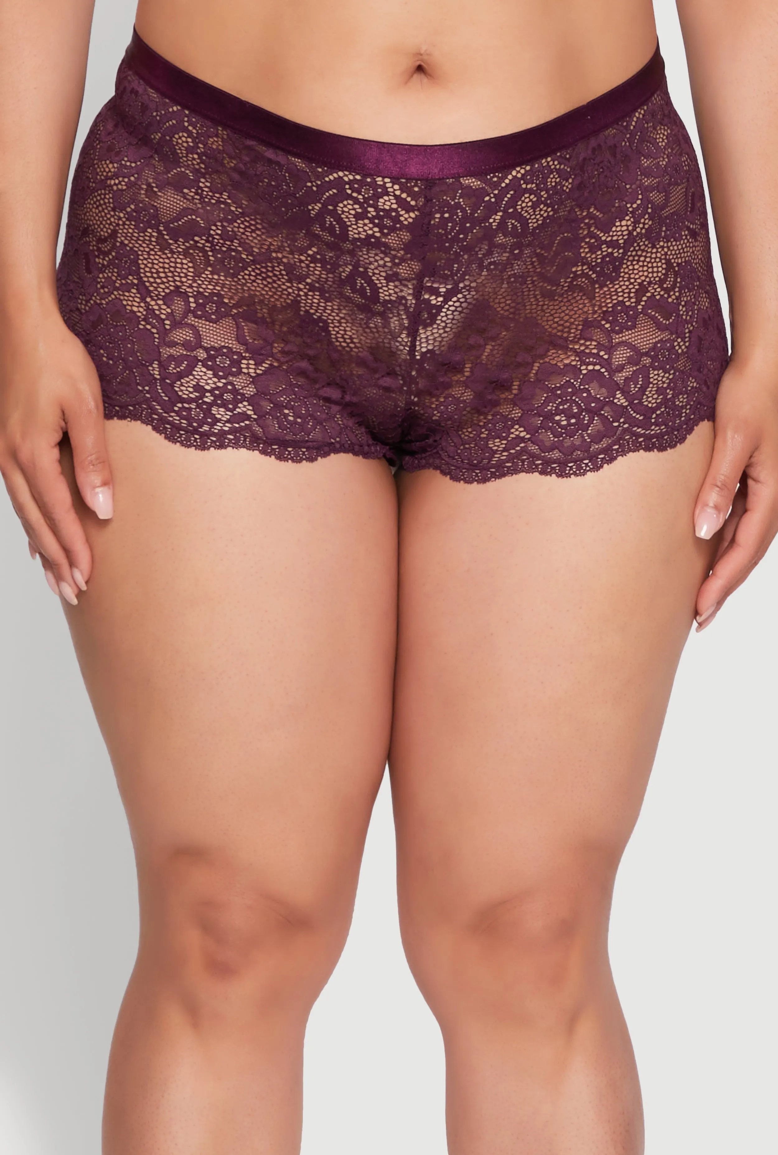 Plus Size Floral Lace Scalloped Edge Boyshort Panty sold by Rainbow