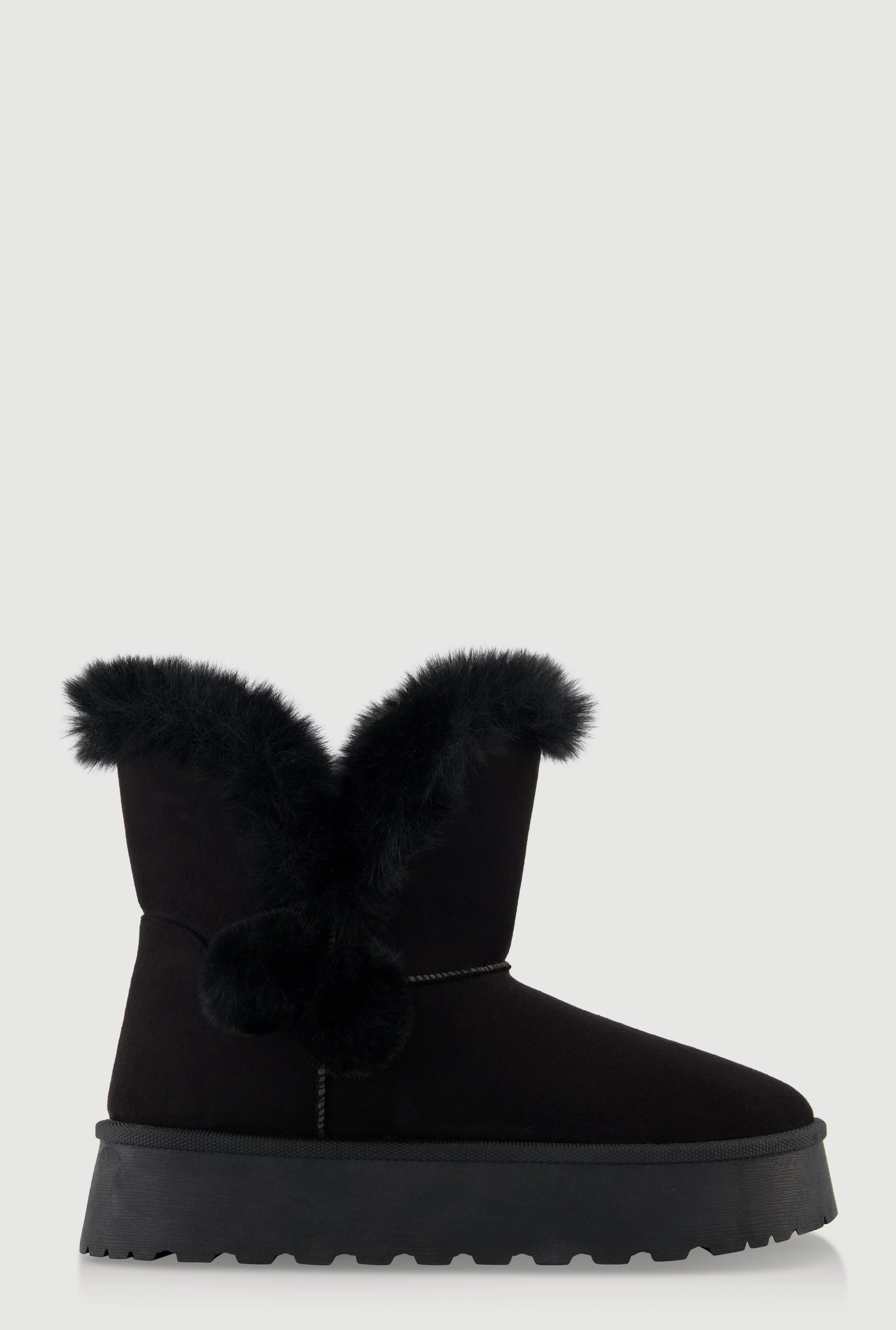 Faux Suede Platform Booties with Faux Fur Pom Poms sold by Rainbow product image thumbnail 2