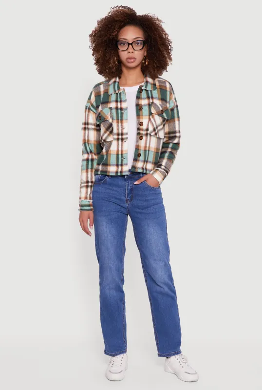 Collared Sherpa Lined Plaid Shacket sold by Rainbow